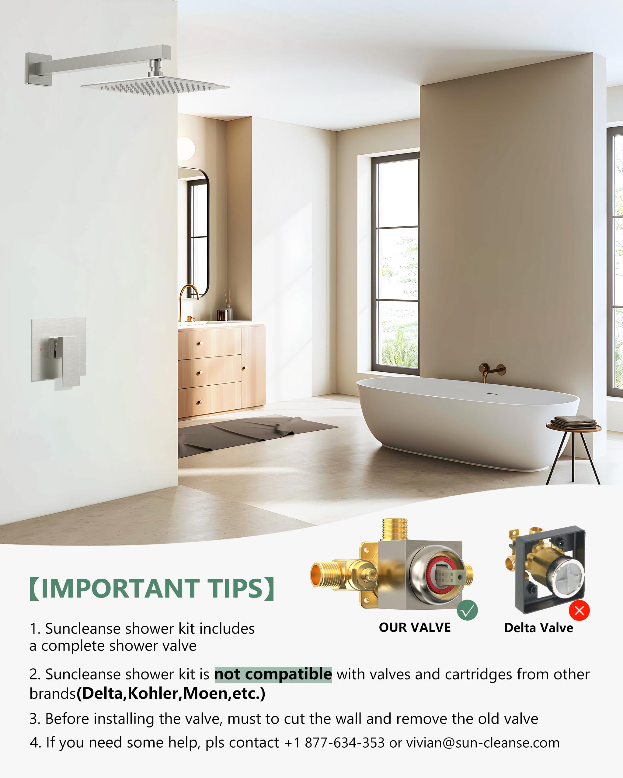 8 Inch Cross Bar Shower Kit （Square）