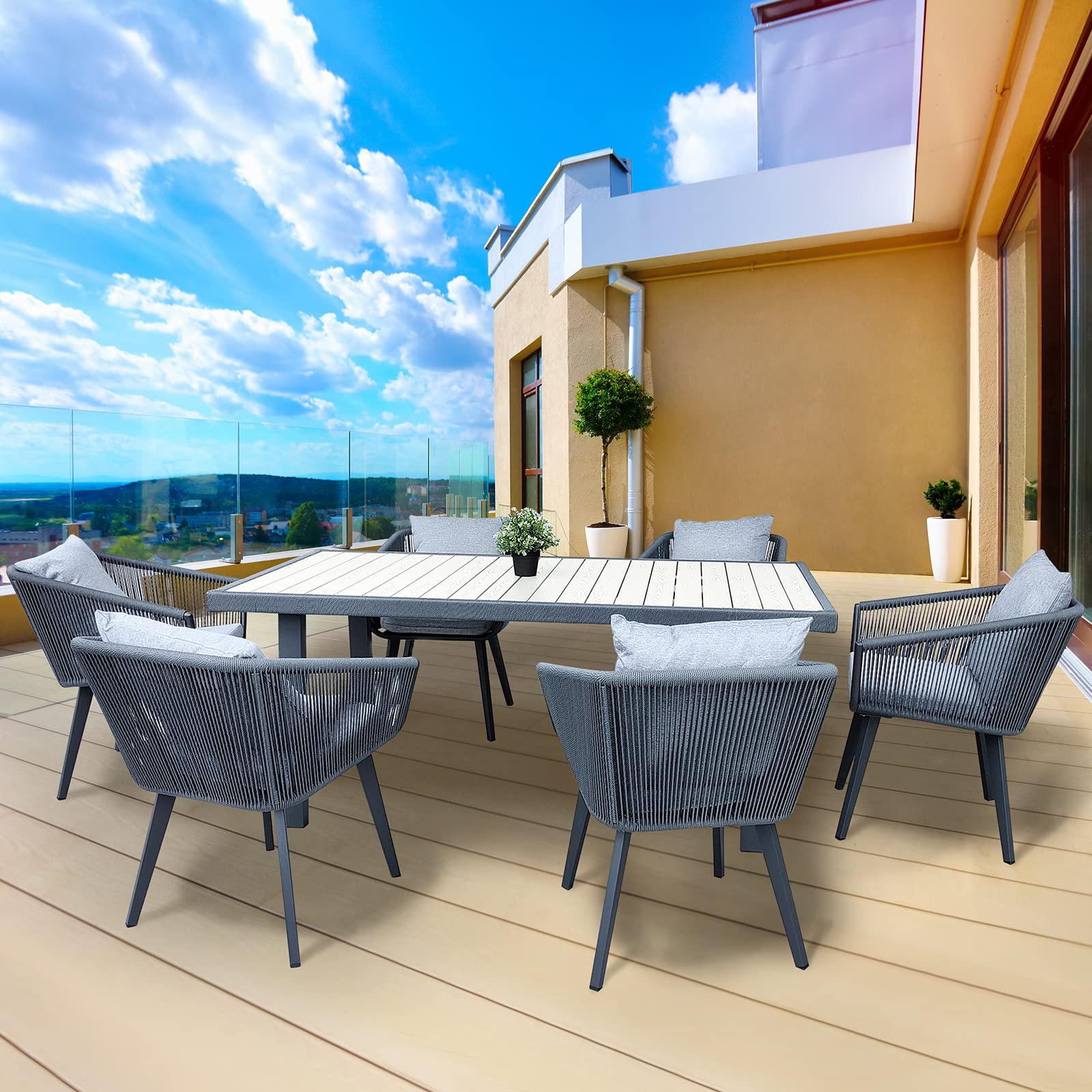 9-Piece Outdoor Dining Set for 8 (Table + 8 Chairs with Cushions)​