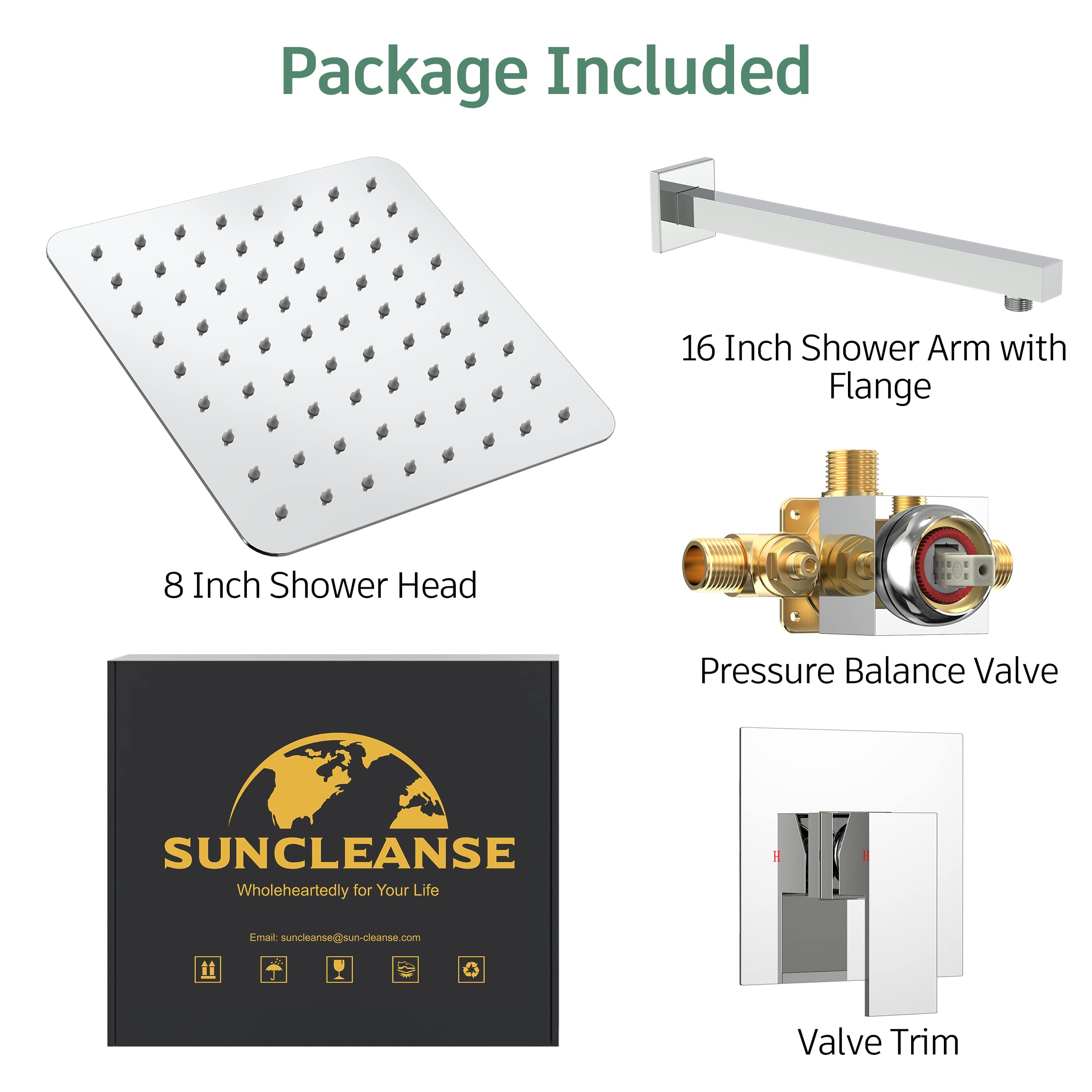 8 Inch Cross Bar Shower Kit （Square）