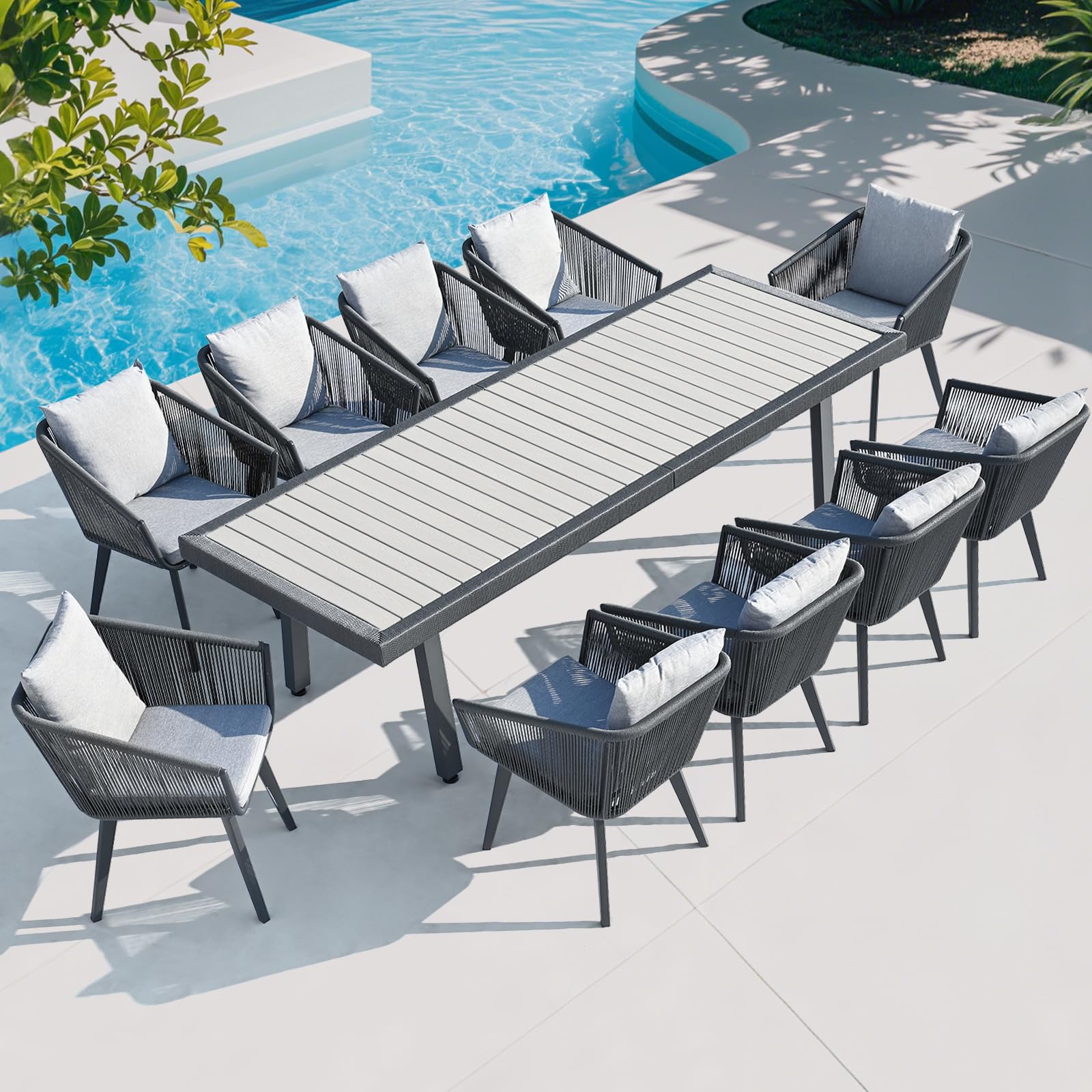 11-Piece Outdoor Dining Set for 10 (Table + 10 Chairs with Cushions)​​