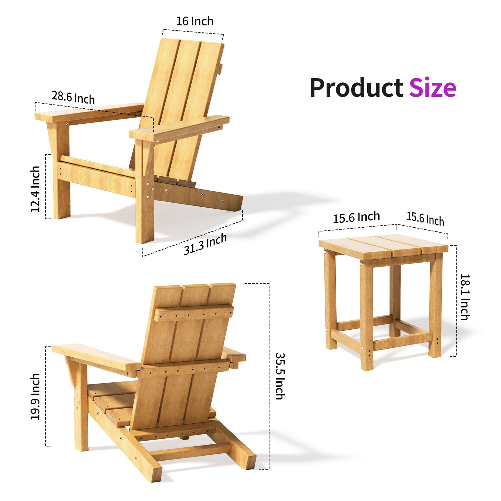 2-Piece All-Weather Adirondack Chair Set (HDPE, Teak Finish)​
