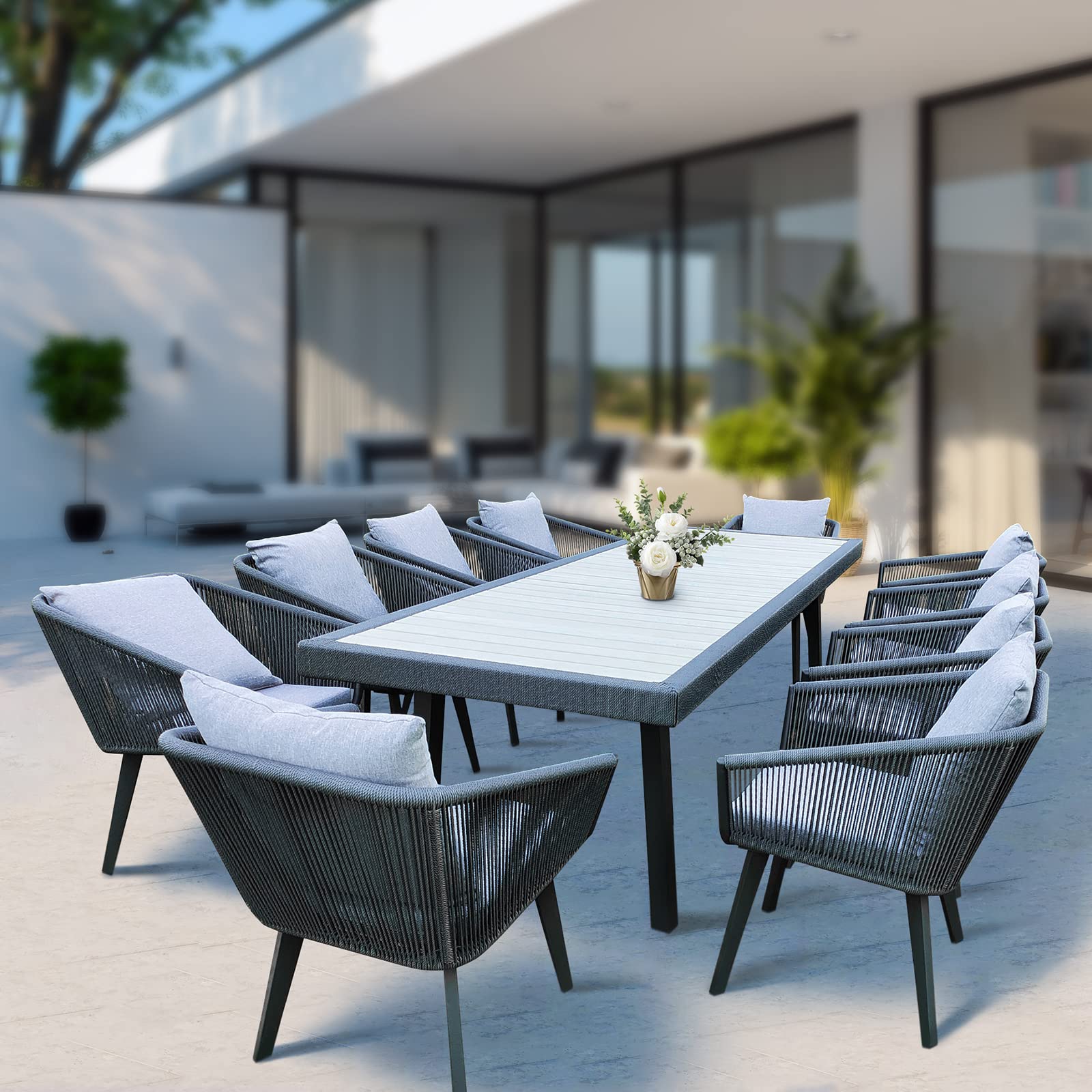 9-Piece Outdoor Dining Set for 8 (Table + 8 Chairs with Cushions)​