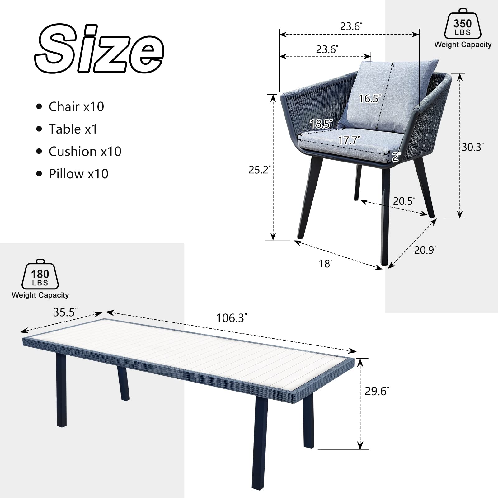 9-Piece Outdoor Dining Set for 8 (Table + 8 Chairs with Cushions)​