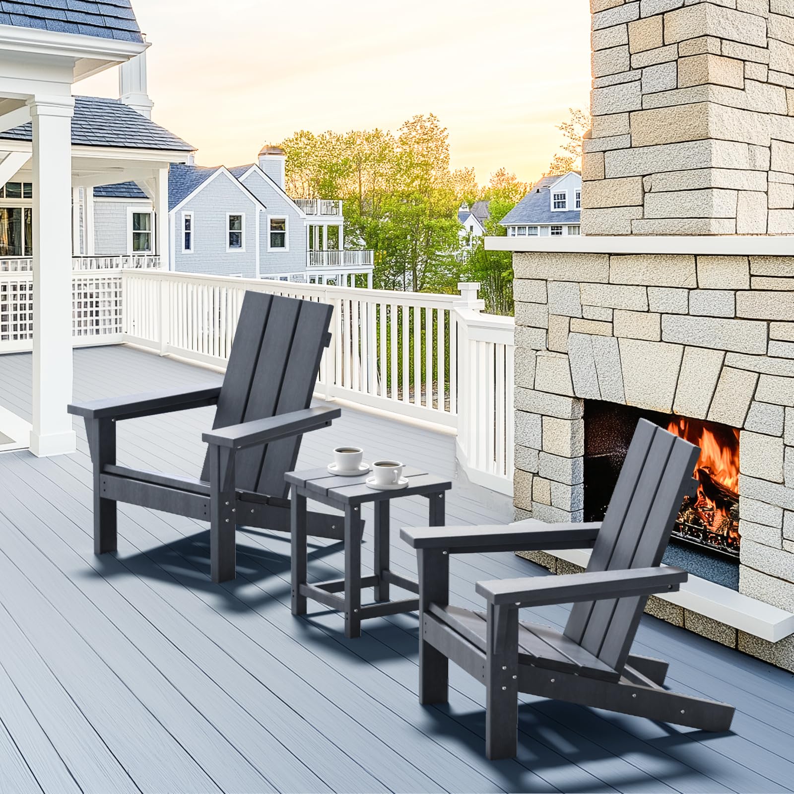 2-Piece All-Weather Adirondack Chair Set (HDPE, Teak Finish)​