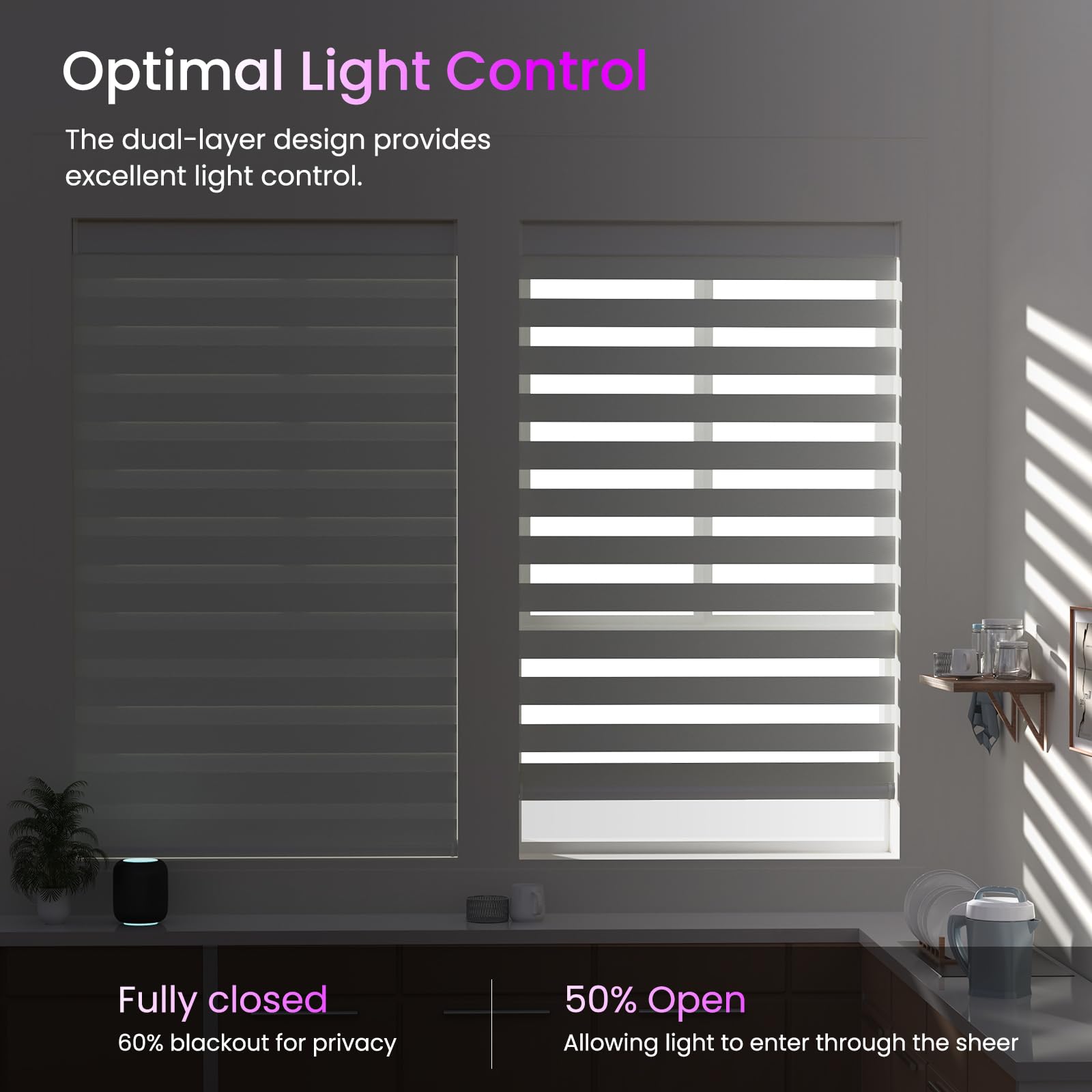 Smart Motorized Zebra Shades - Works with Alexa/Google