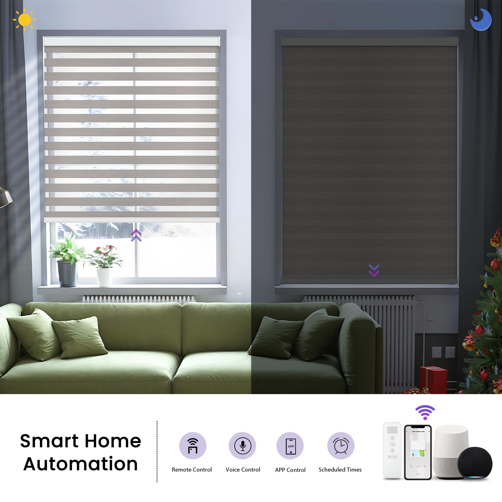 Smart Motorized Zebra Shades - Works with Alexa/Google