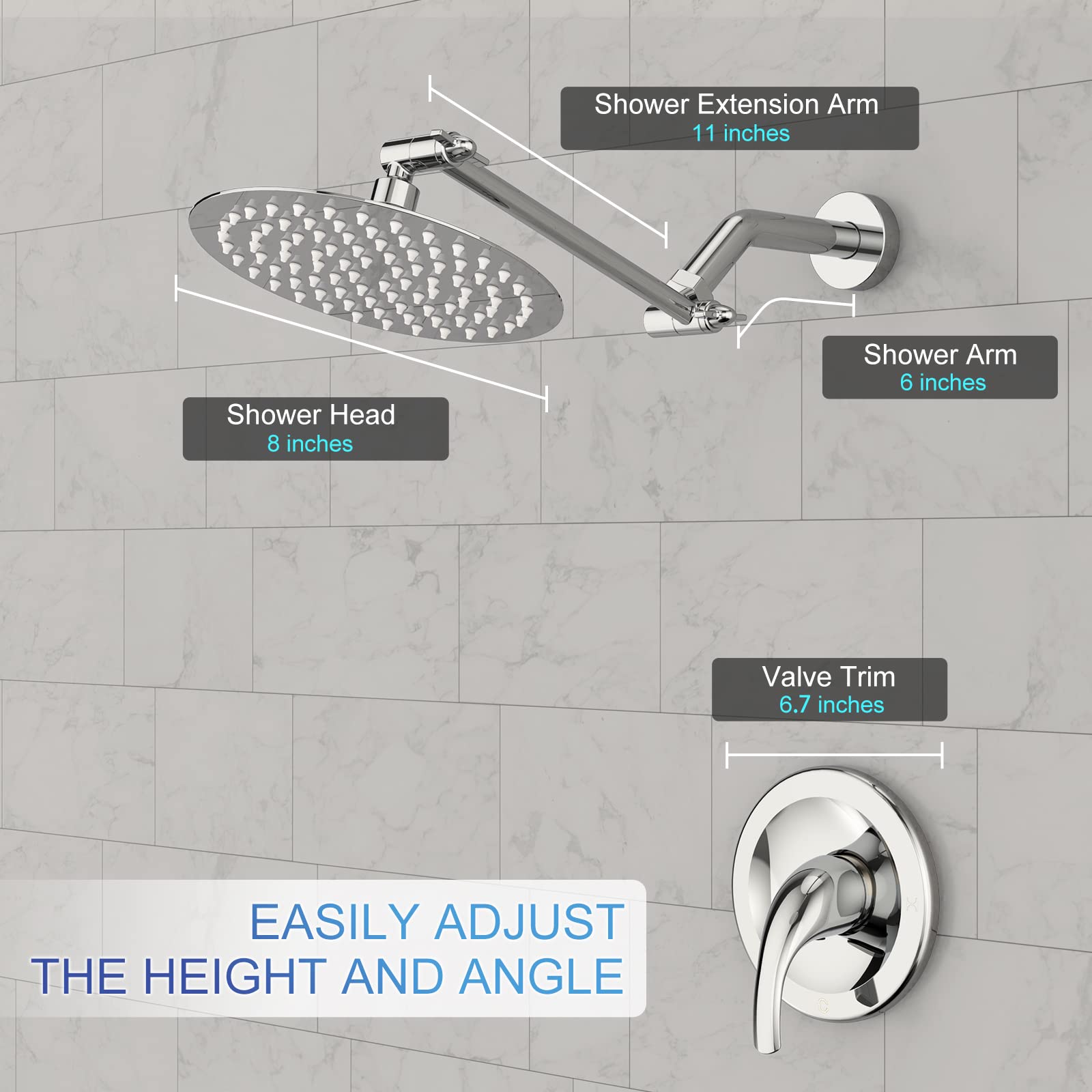 8 Inch Adjustable Rod Shower Kit (Round)