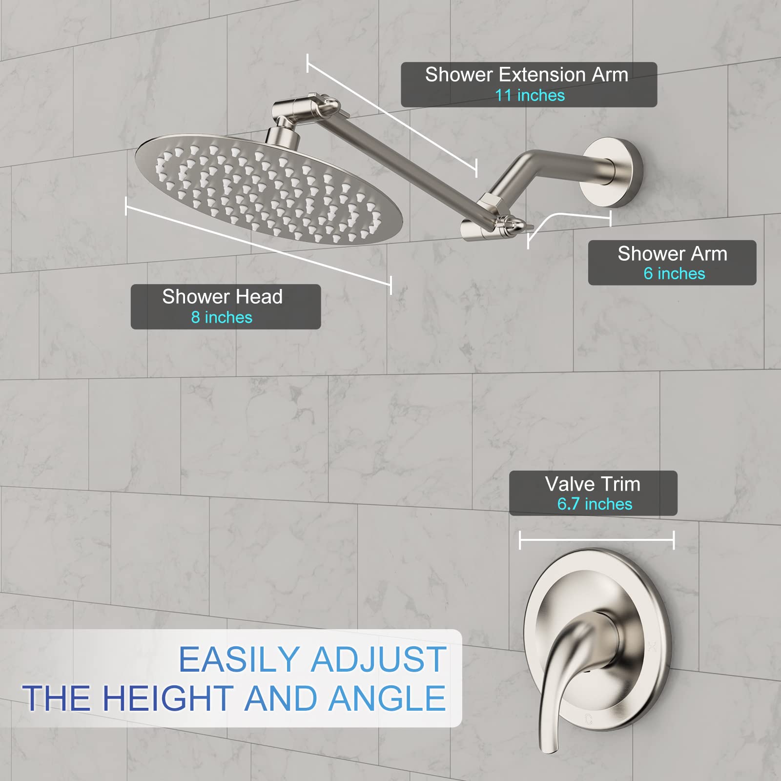 8 Inch Adjustable Rod Shower Kit (Round)