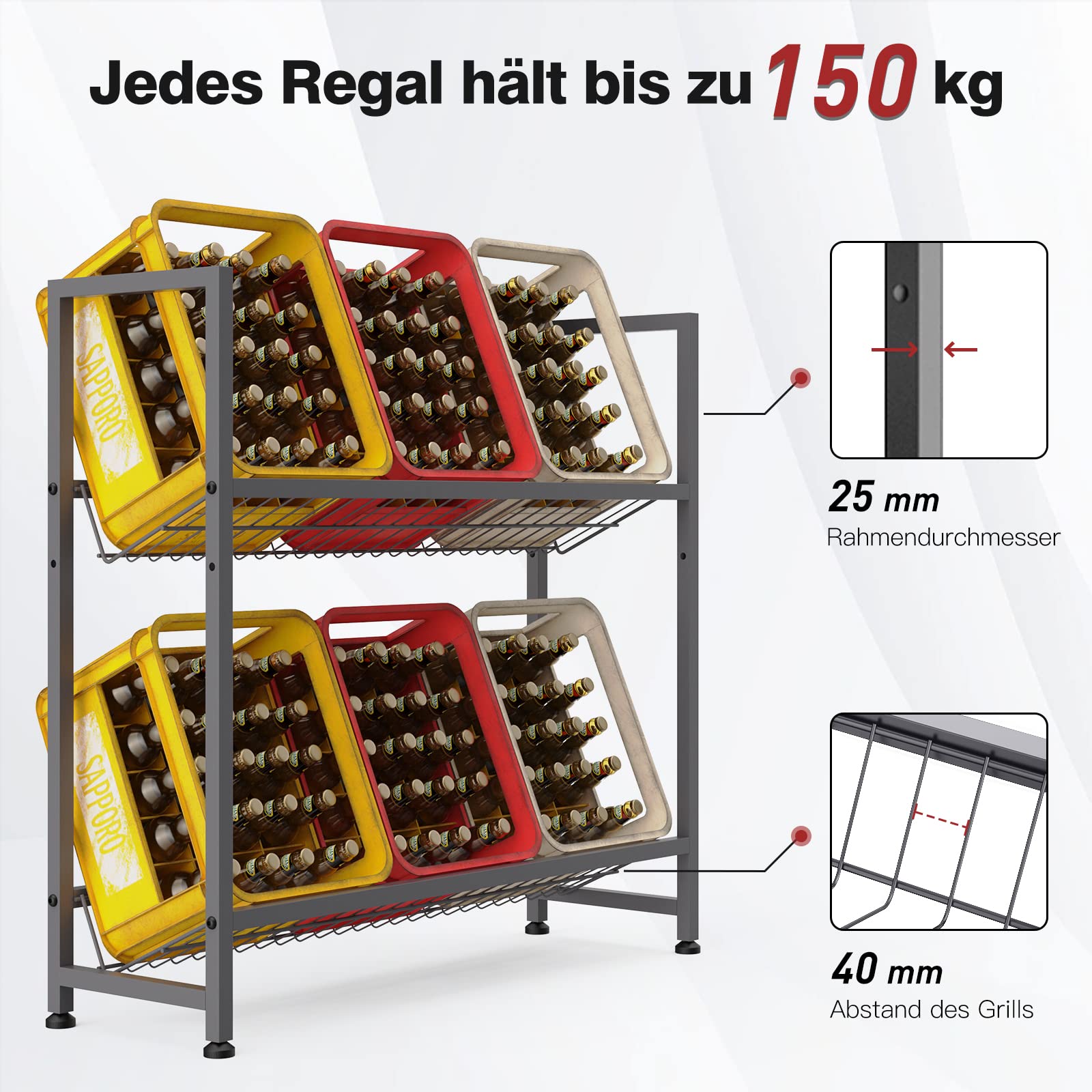 Adjustable Metal Beverage Crate Shelf (Holds 6 Crates)