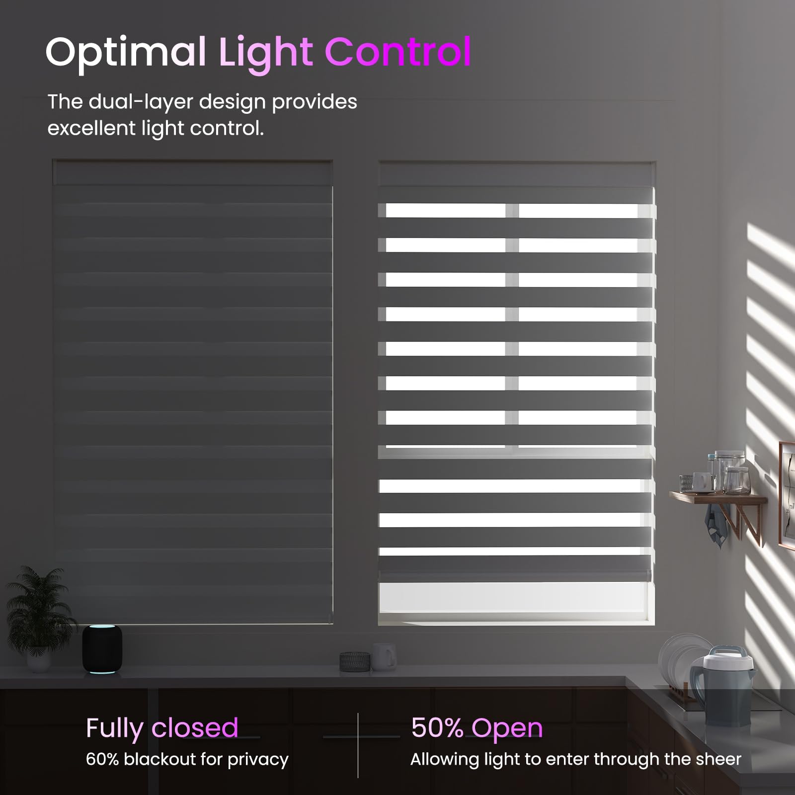 Smart Motorized Zebra Shades - Works with Alexa/Google