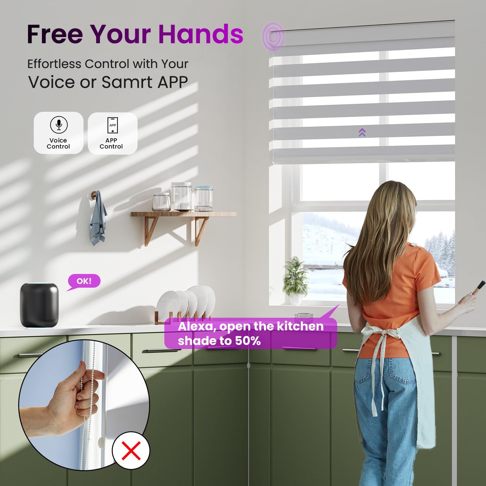 Smart Motorized Zebra Shades - Works with Alexa/Google