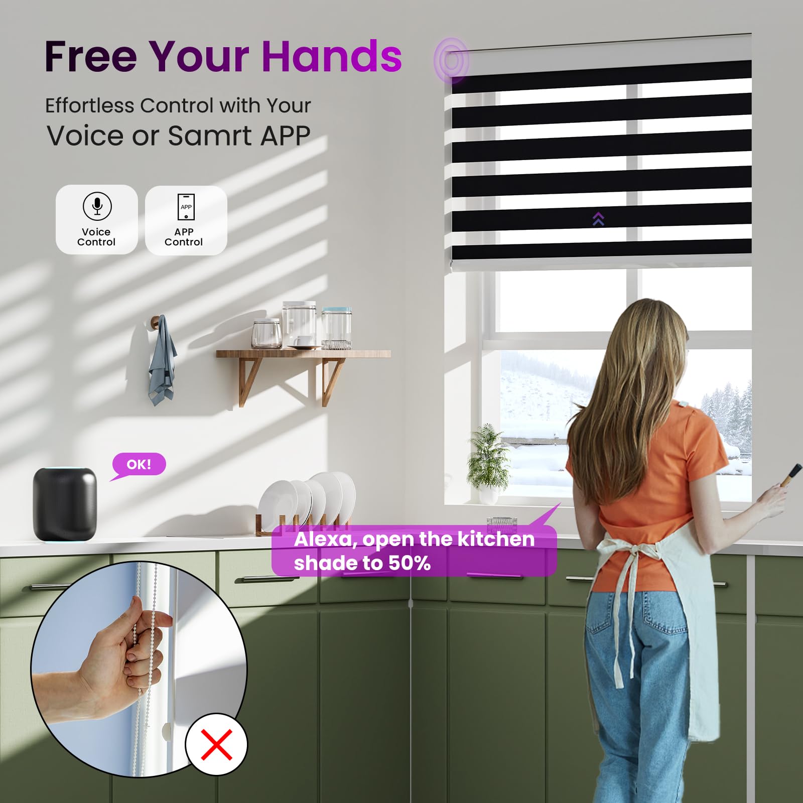 Smart Motorized Zebra Shades - Works with Alexa/Google