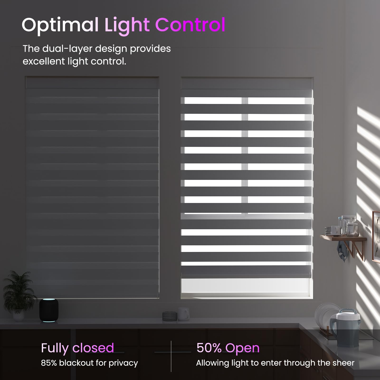 Smart Motorized Zebra Shades - Works with Alexa/Google