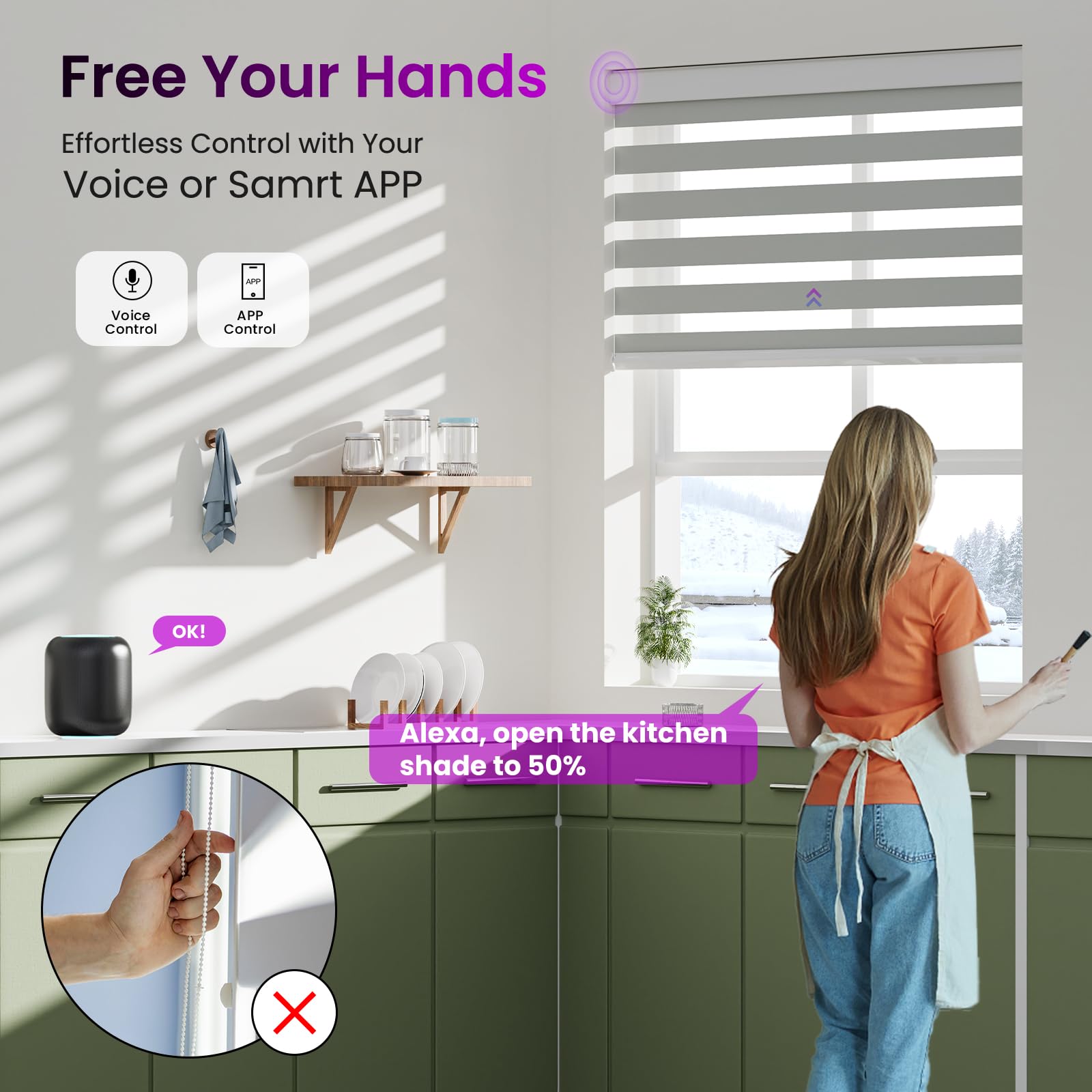 Smart Motorized Zebra Shades - Works with Alexa/Google