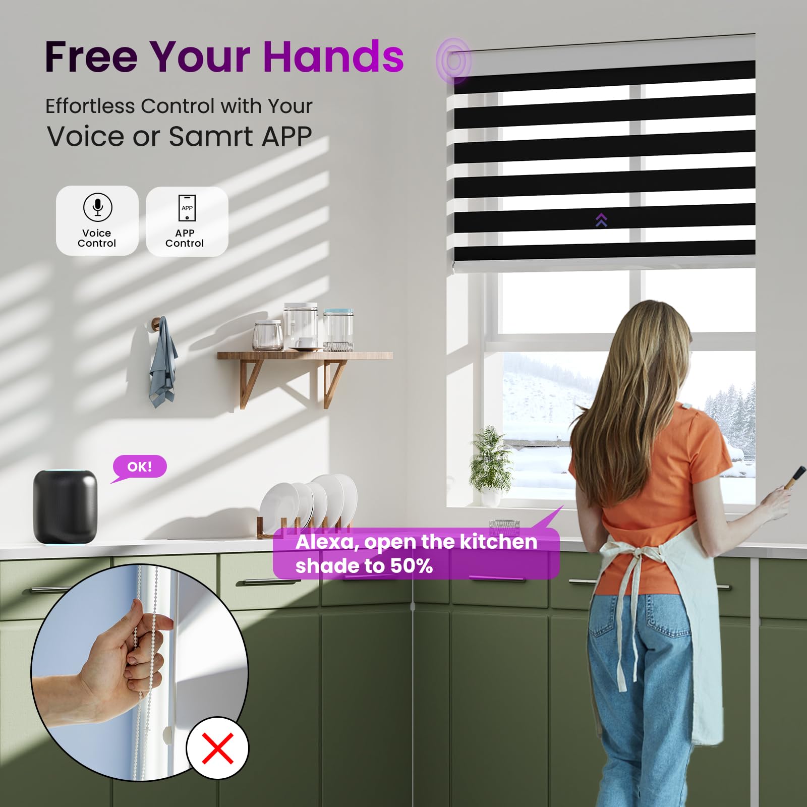 Smart Motorized Zebra Shades - Works with Alexa/Google