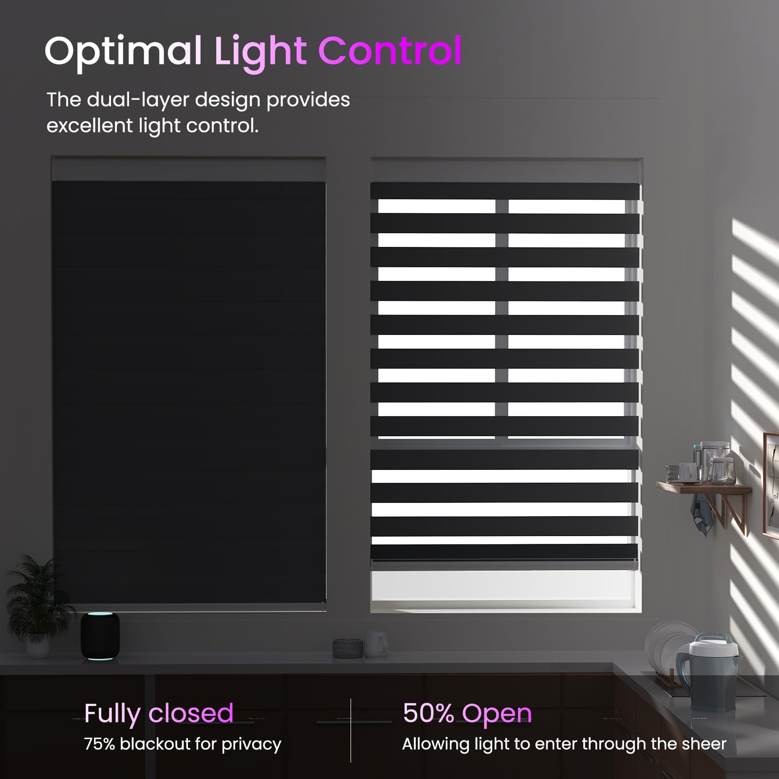 Smart Motorized Zebra Shades - Works with Alexa/Google