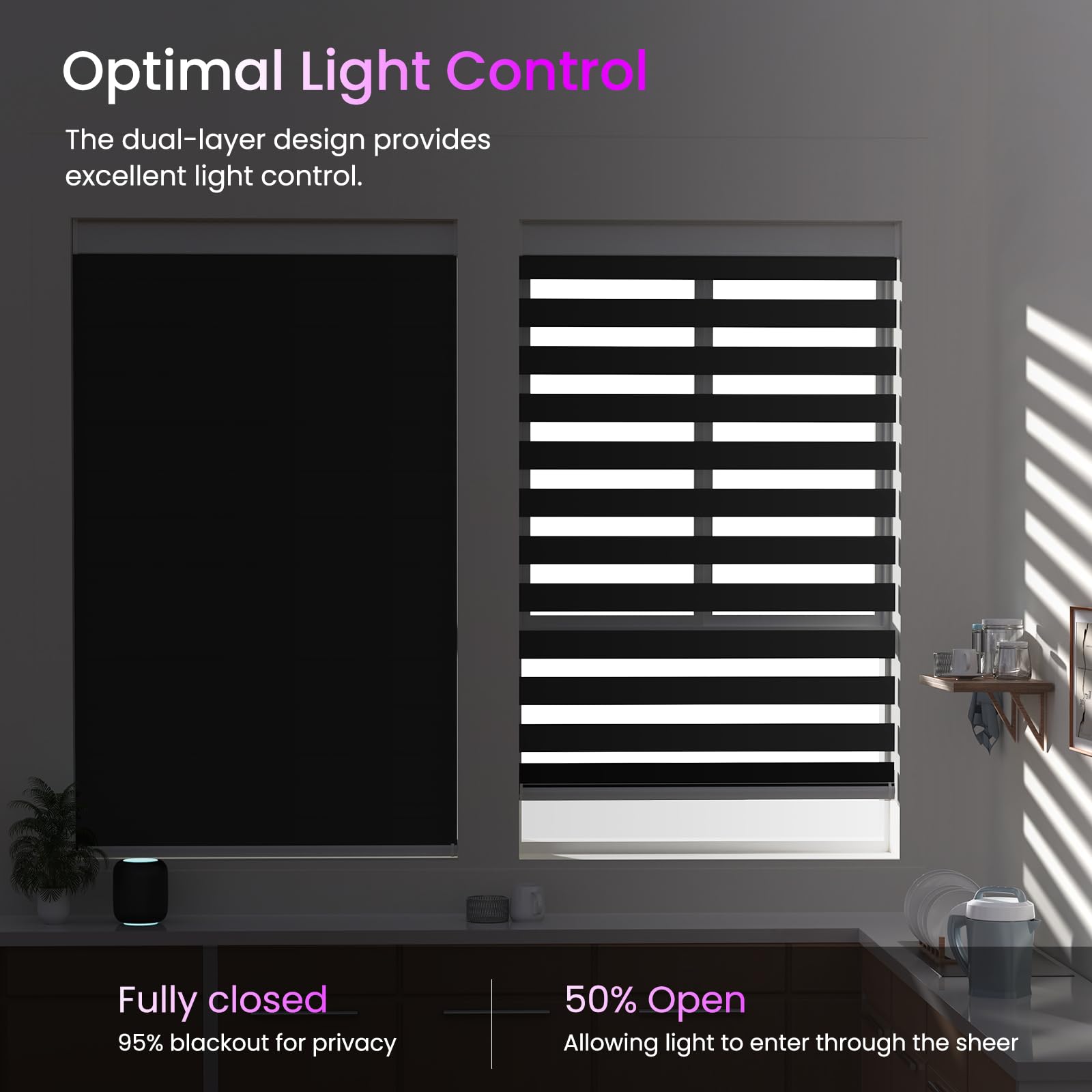 Smart Motorized Zebra Shades - Works with Alexa/Google