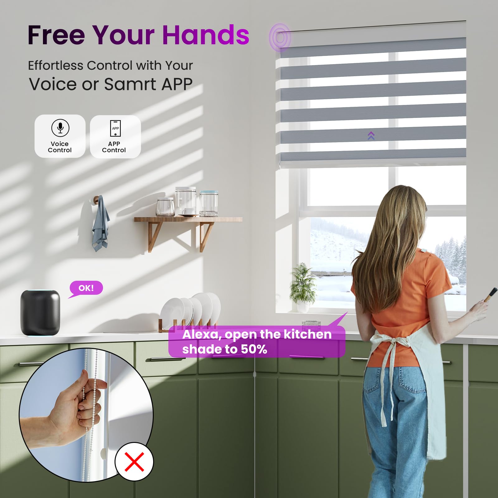 Smart Motorized Zebra Shades - Works with Alexa/Google