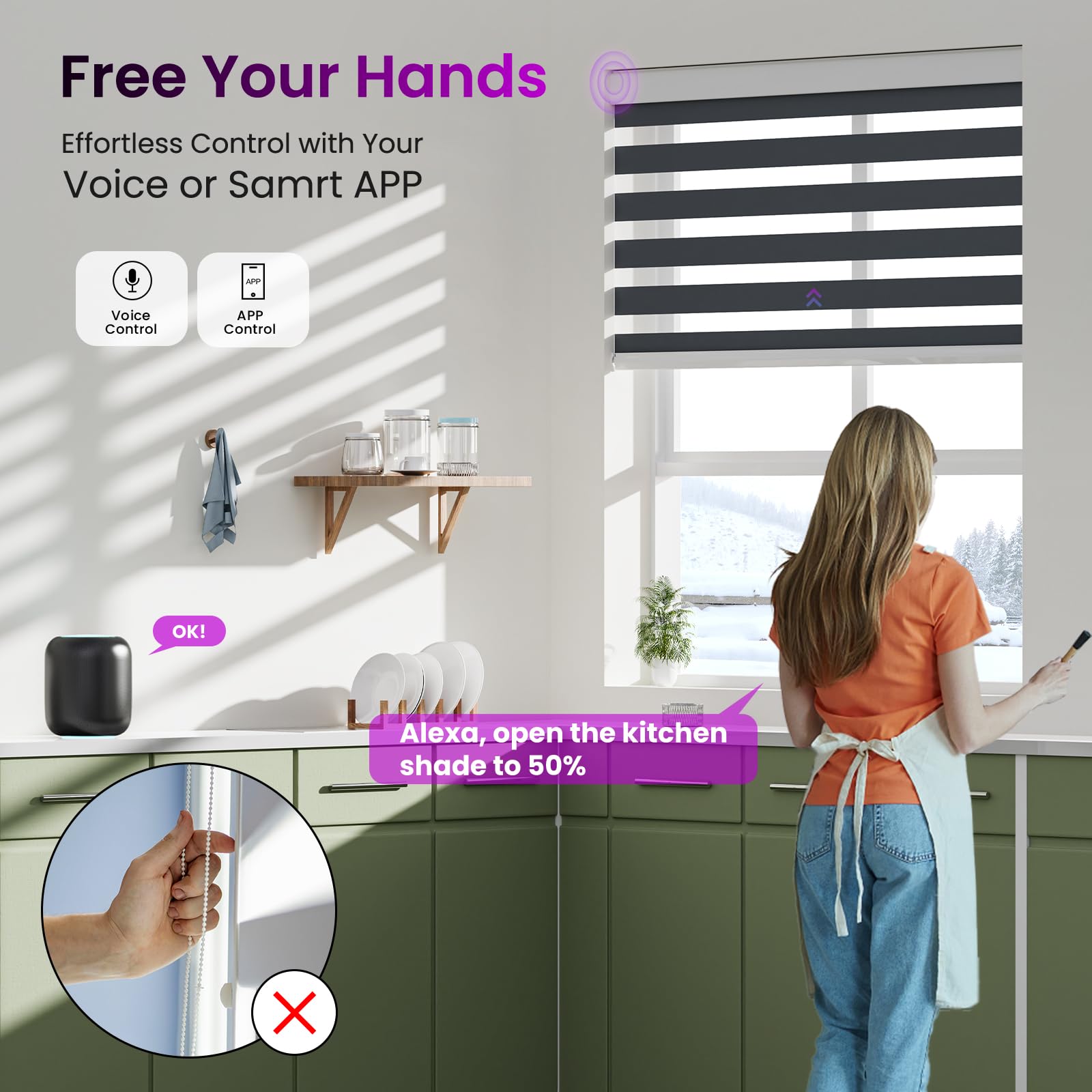 Smart Motorized Zebra Shades - Works with Alexa/Google