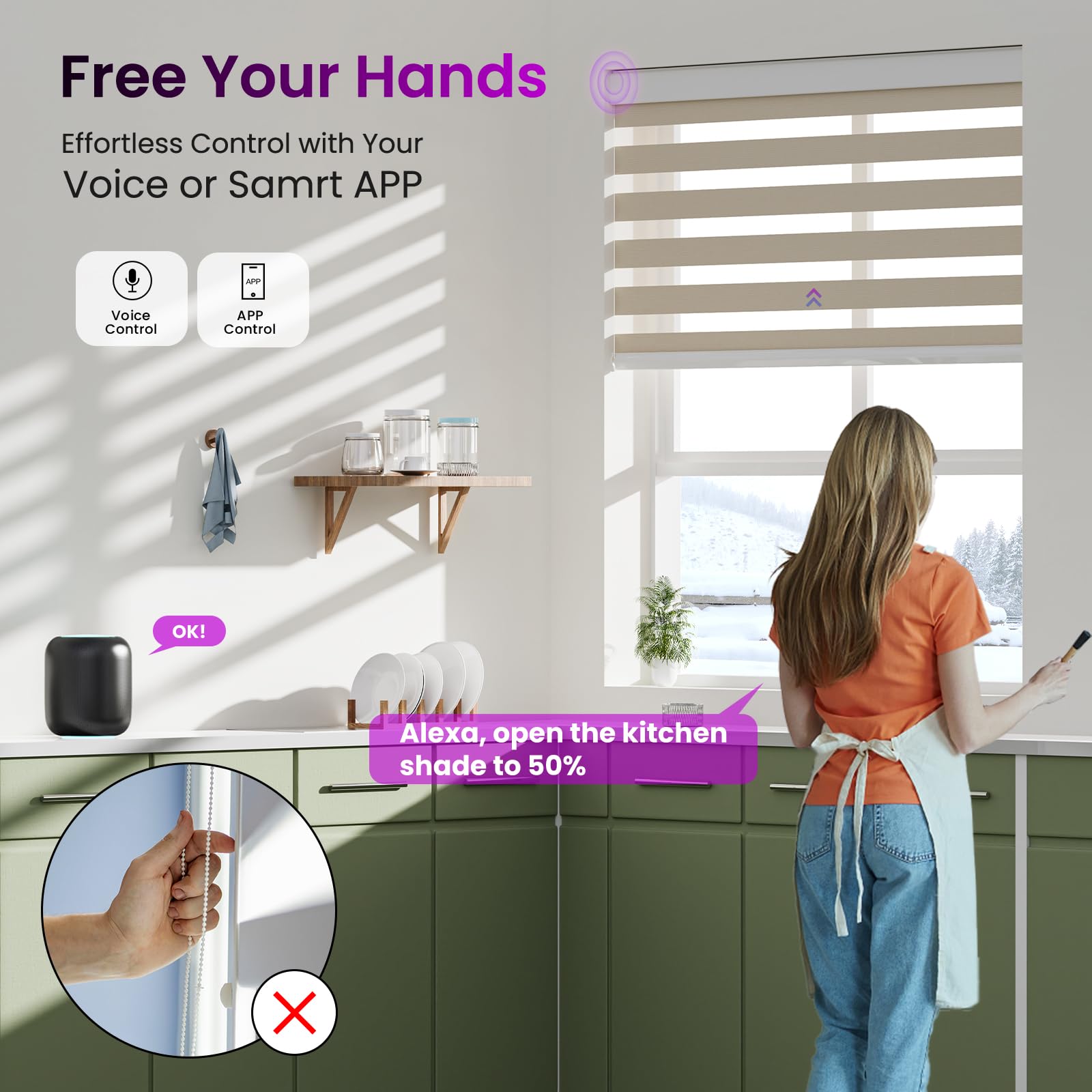 Smart Motorized Zebra Shades - Works with Alexa/Google