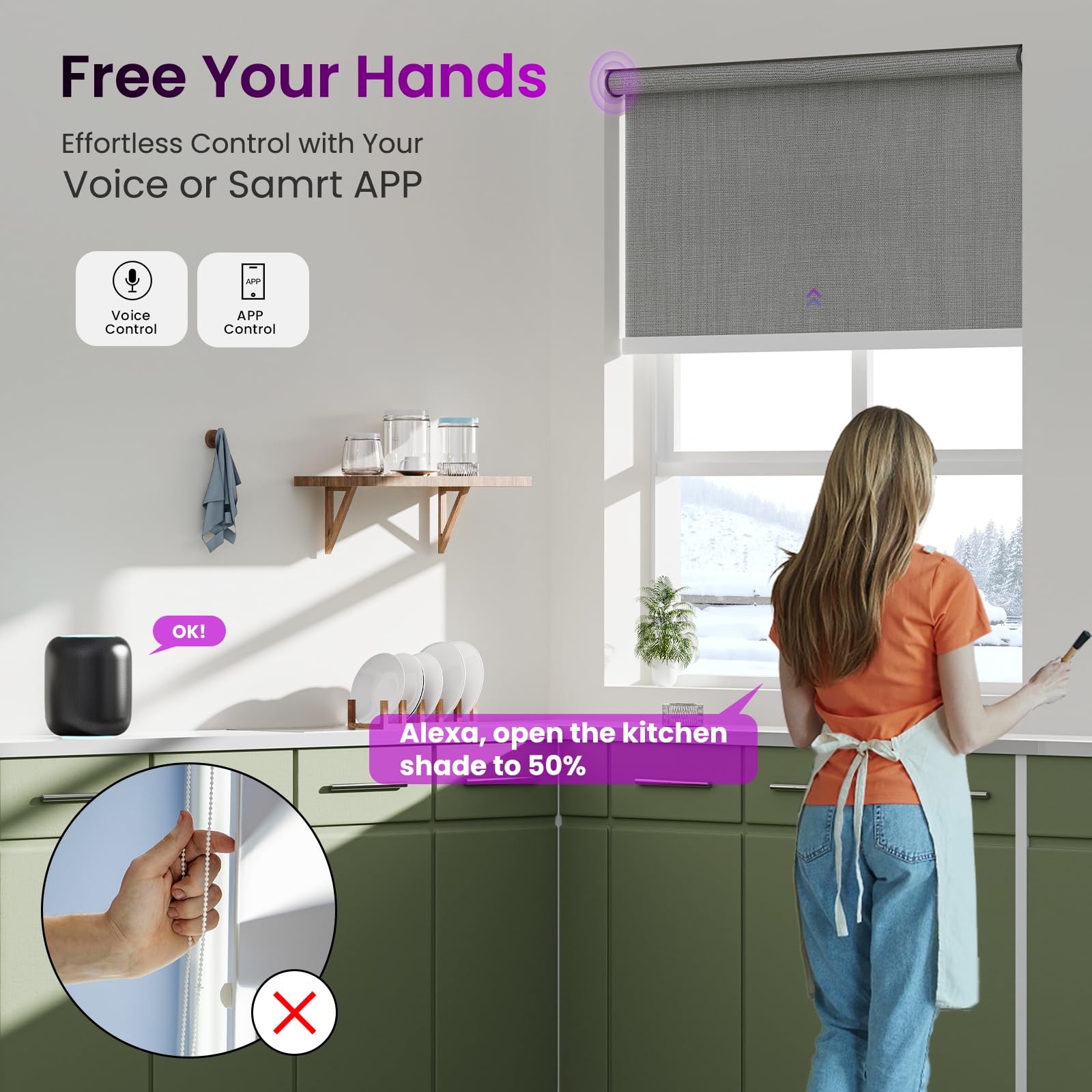 Smart Blackout Roller Shades - Motorized & Voice Controlled (Custom Sizes)​