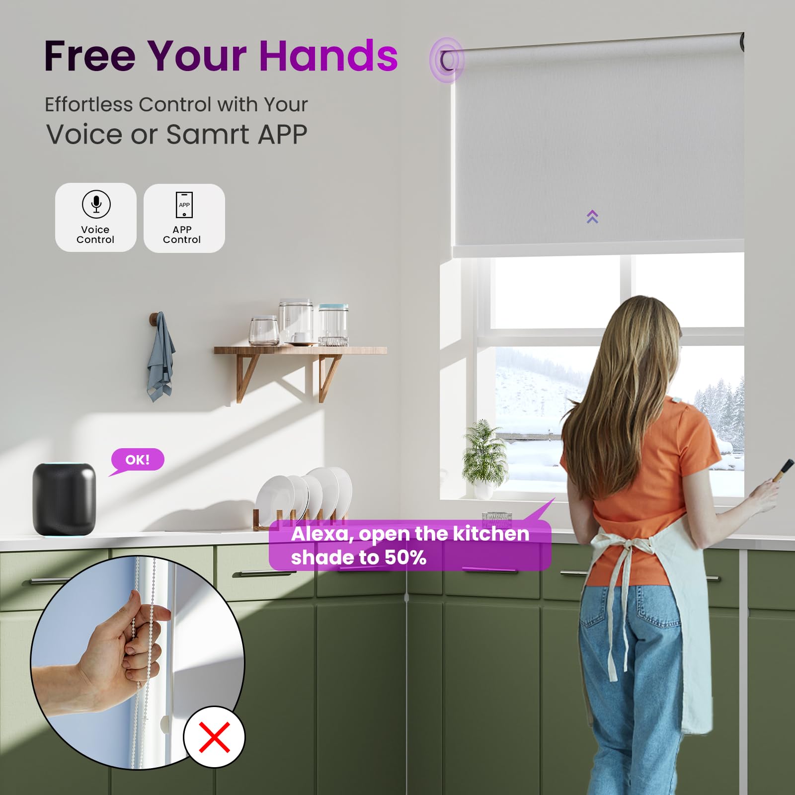 Smart Blackout Roller Shades - Motorized & Voice Controlled (Custom Sizes)​