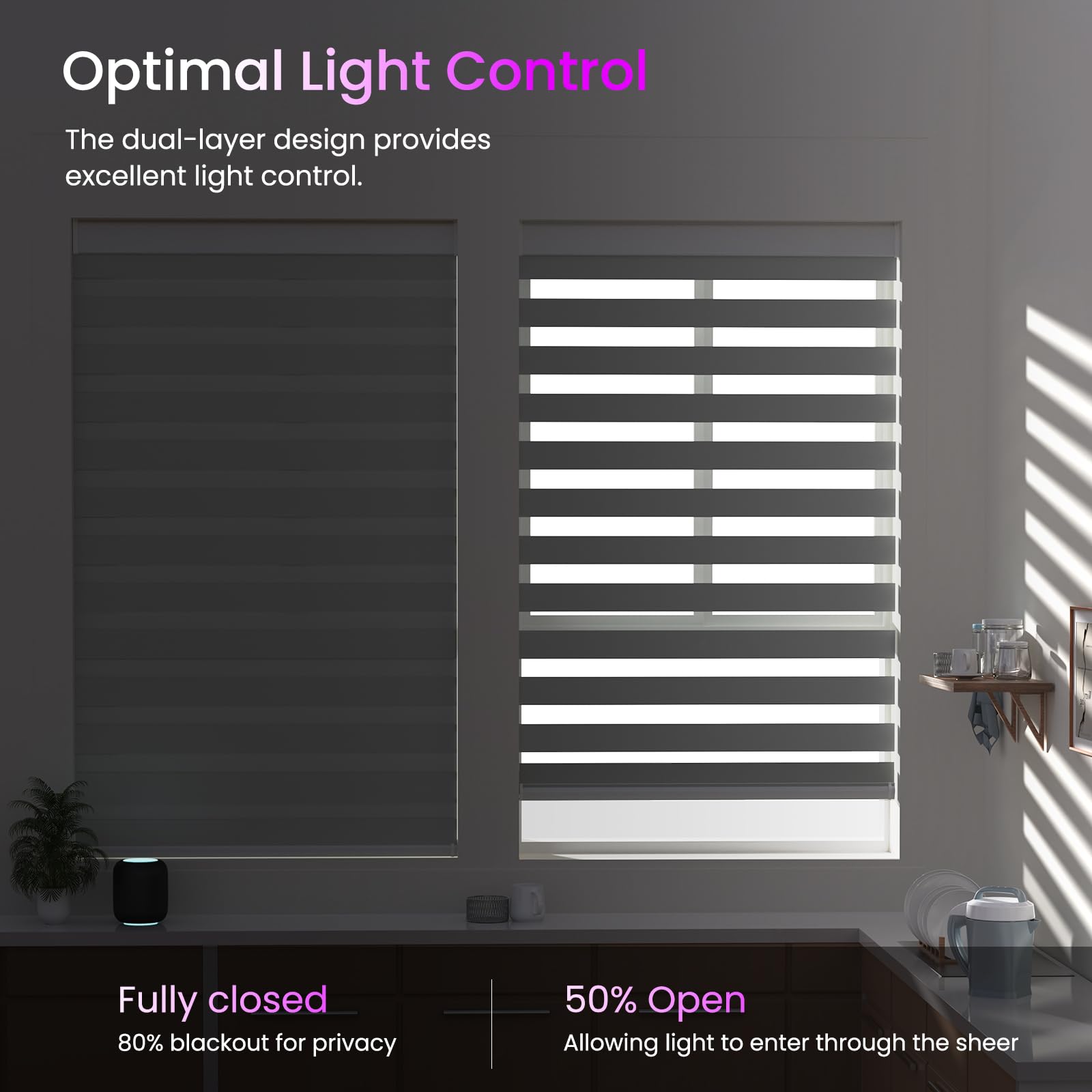 Smart Motorized Zebra Shades - Works with Alexa/Google