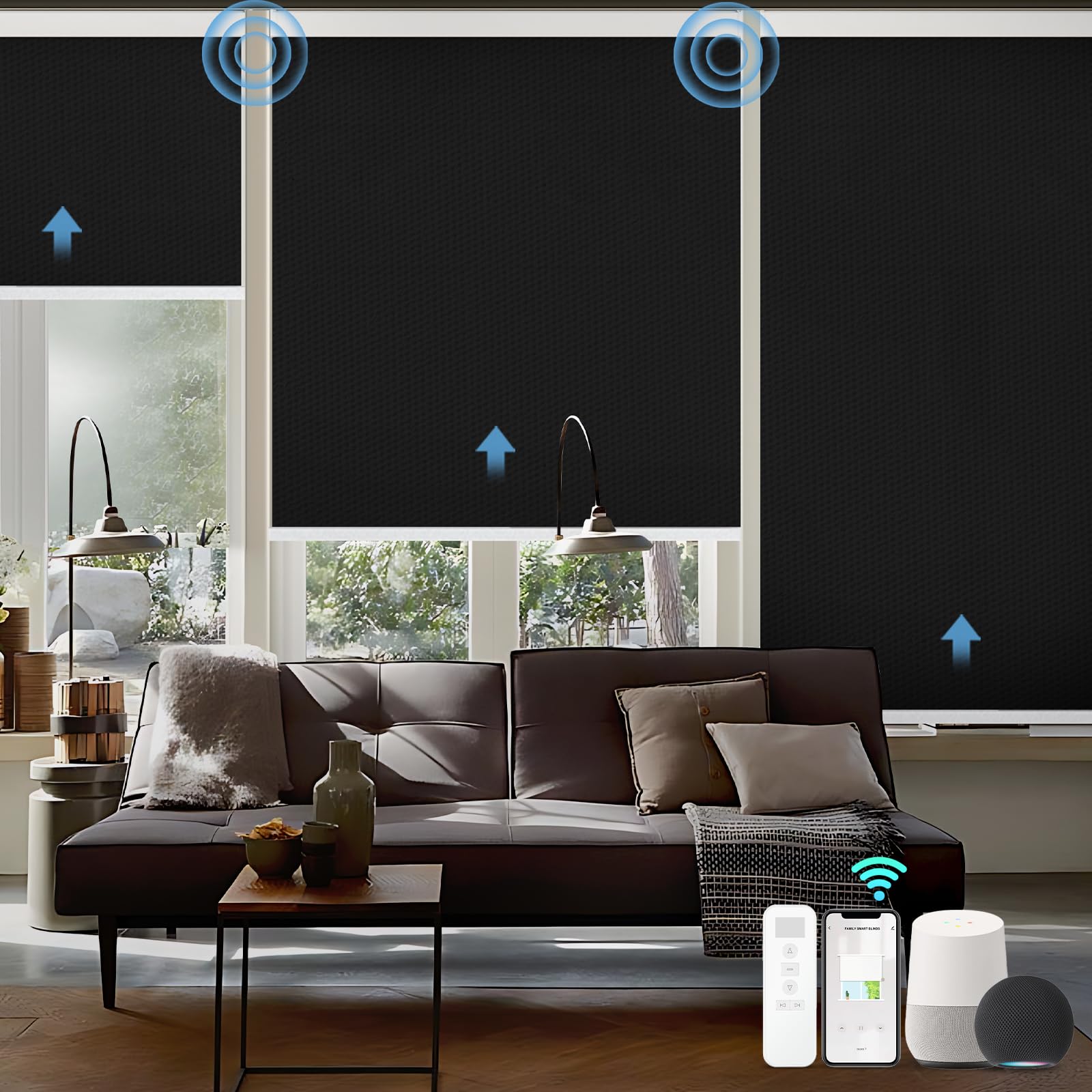 Smart Blackout Roller Shades - Motorized & Voice Controlled (Custom Sizes)​