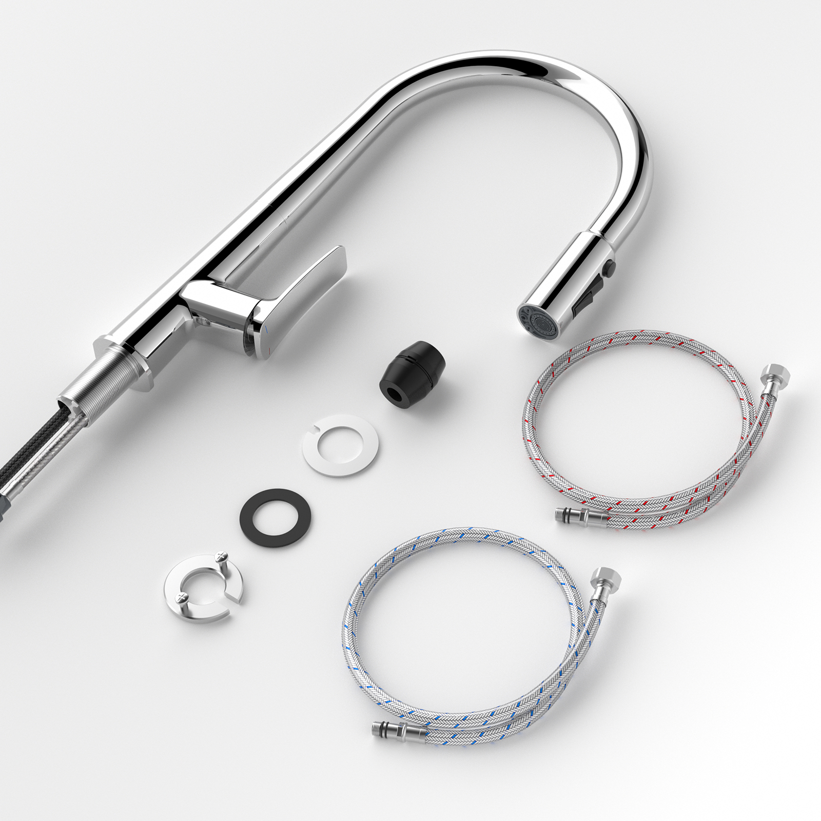 Flower-Pattern Pull-Down Kitchen Faucet