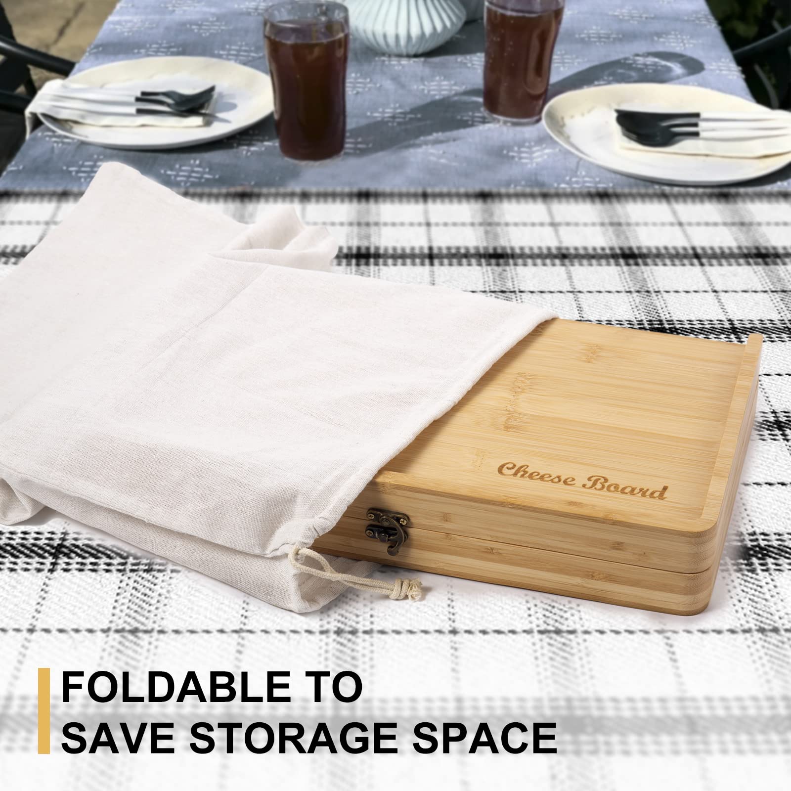 Foldable Bamboo Charcuterie Board Set with Knives - Gift Ready