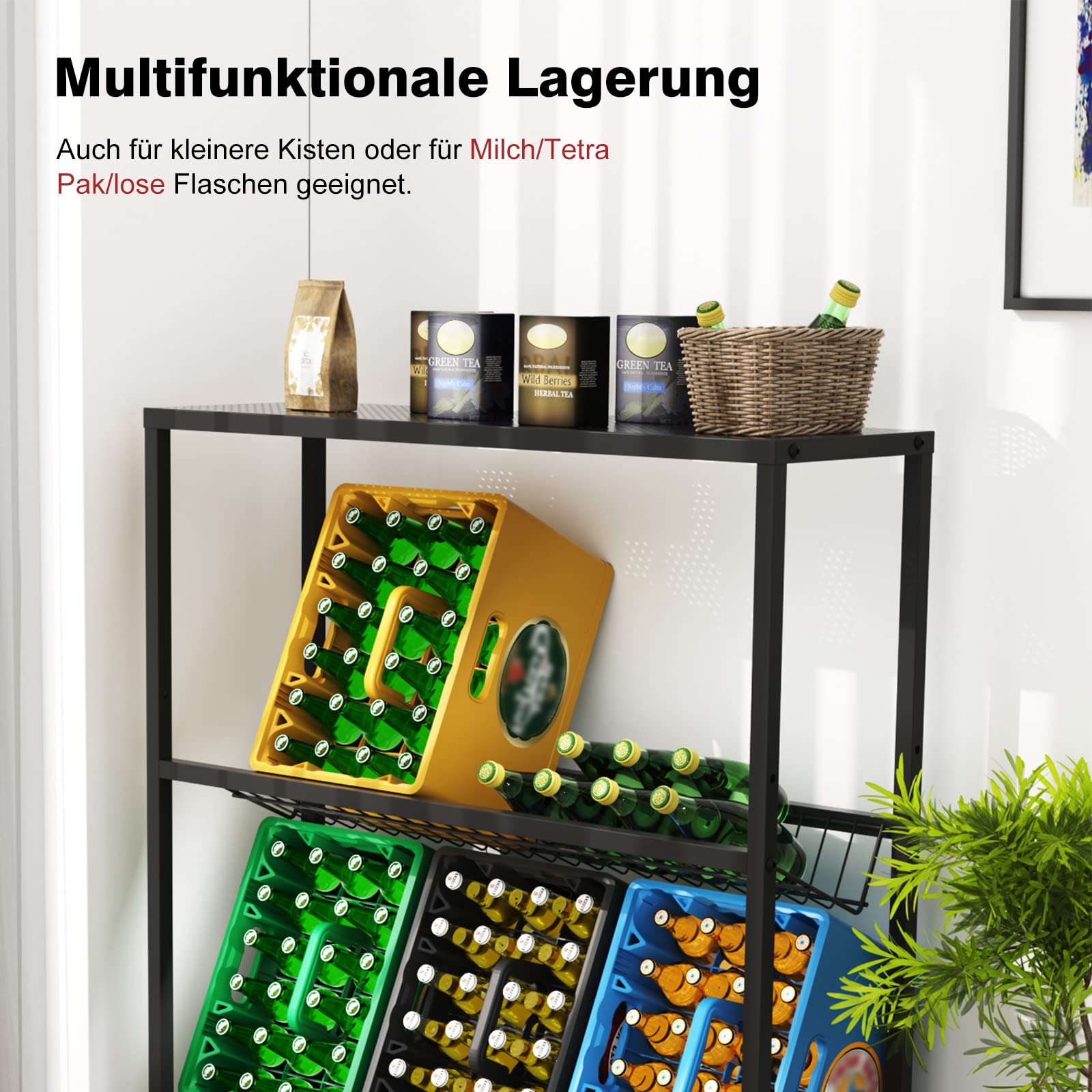 Black Metal Beverage Crate Rack - Adjustable 6-8 Crate Storage (103cm, with Cover Plate)​