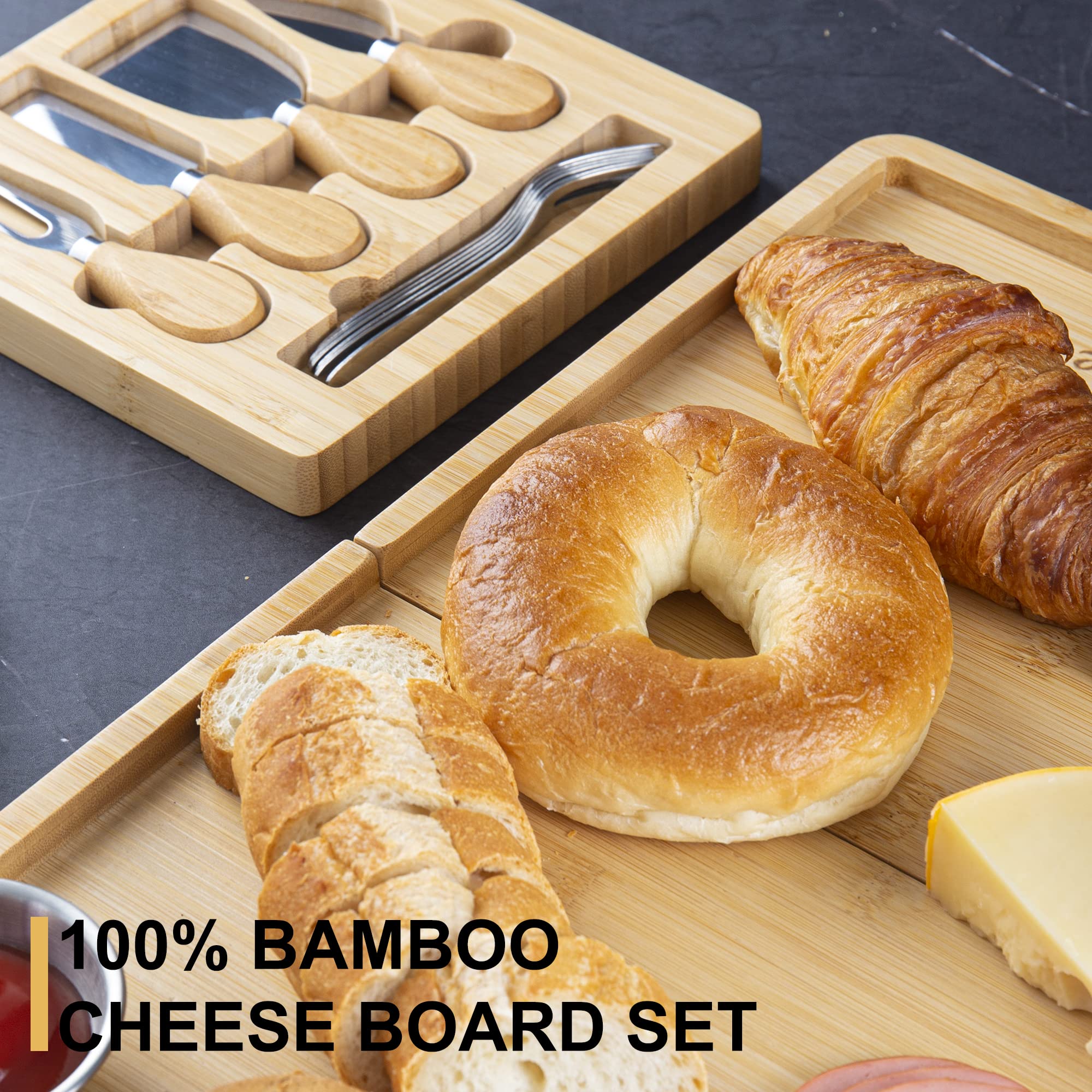 Foldable Bamboo Charcuterie Board Set with Knives - Gift Ready