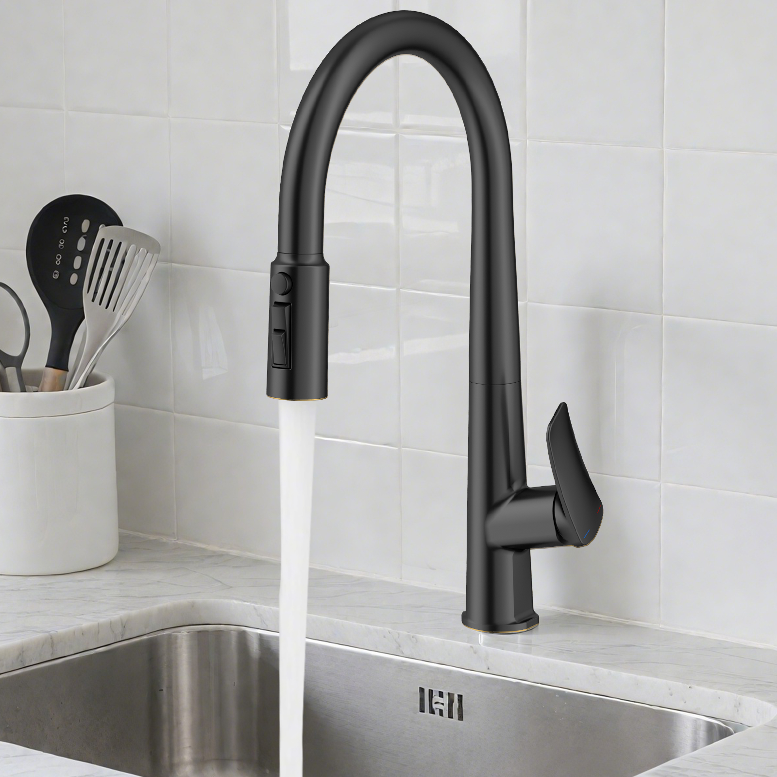Flower-Pattern Pull-Down Kitchen Faucet