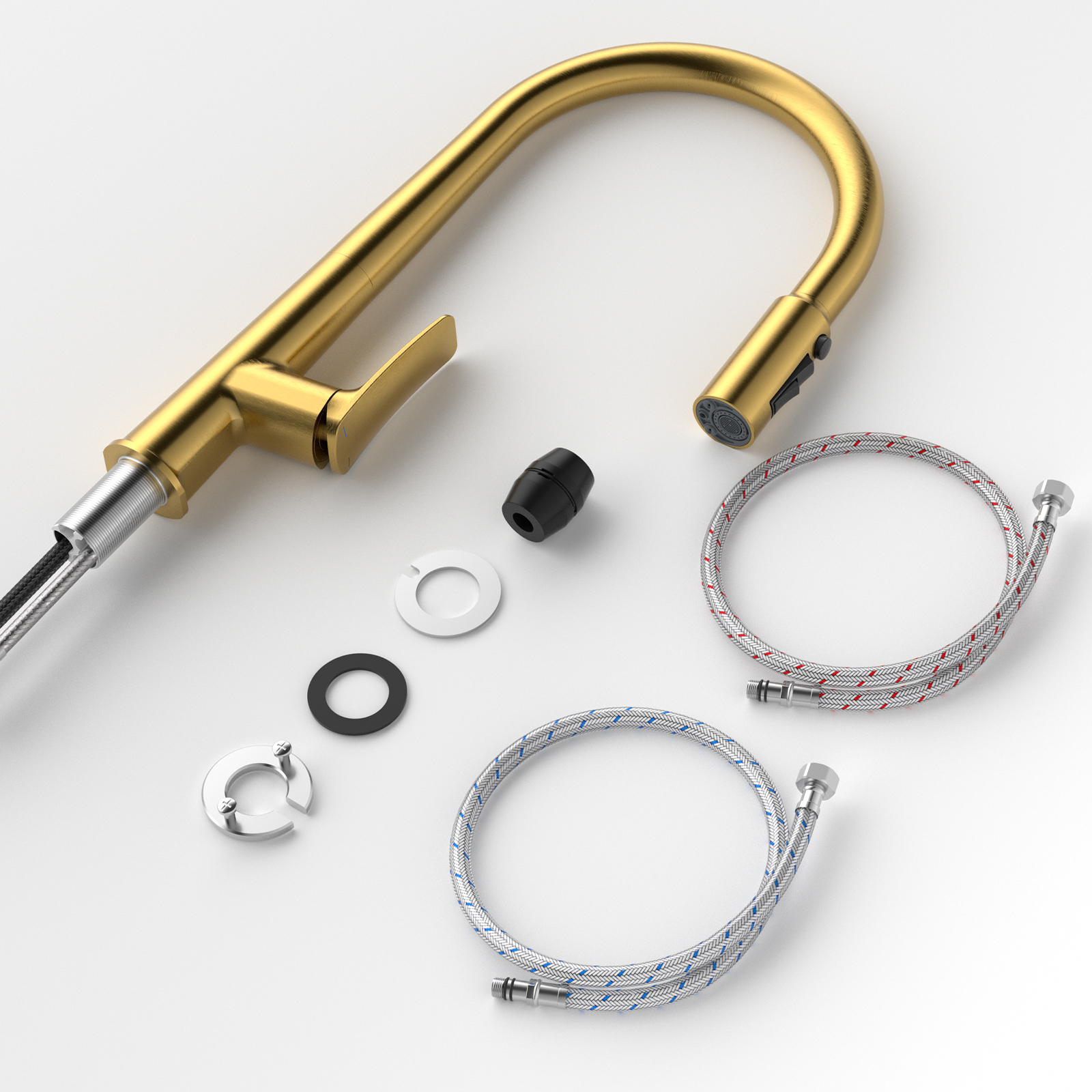 Flower-Pattern Pull-Down Kitchen Faucet