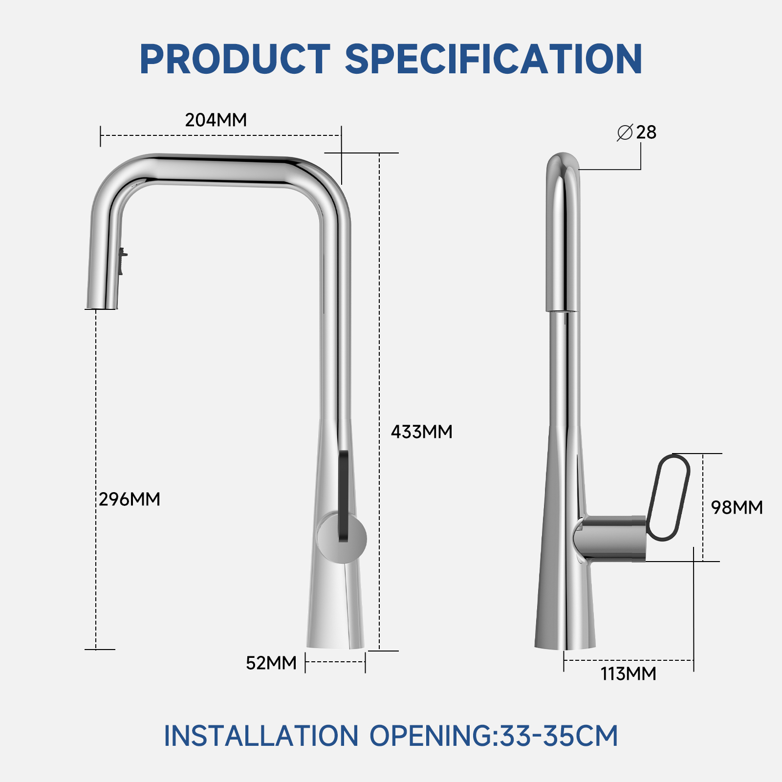 7-Shape Pull-Down Kitchen Faucet (Model: KP3808L)