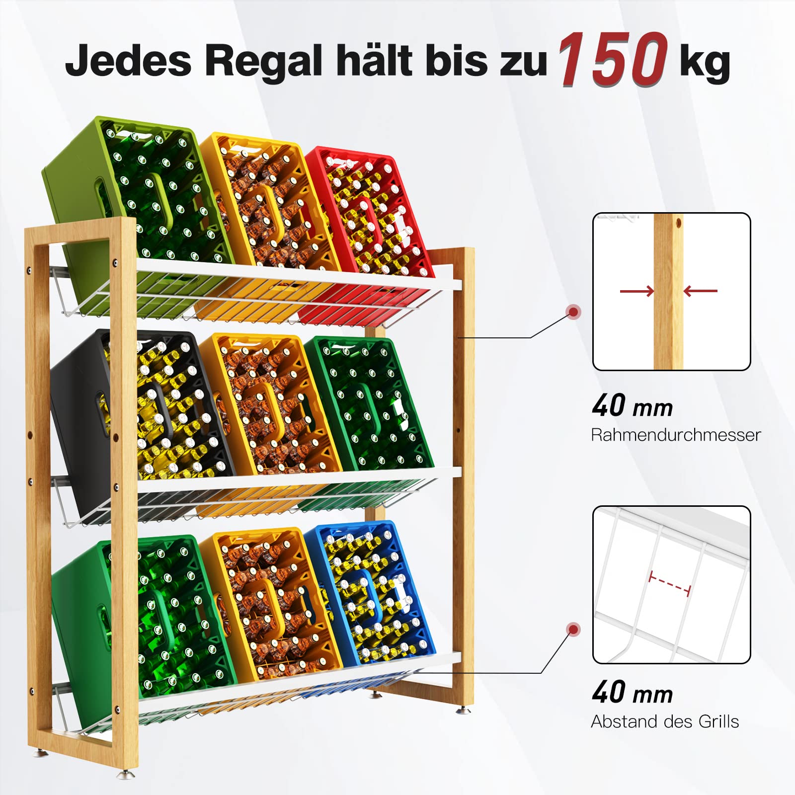 Adjustable Beverage Crate Rack - Holds 9-12 Crates (Metal Grid Design)