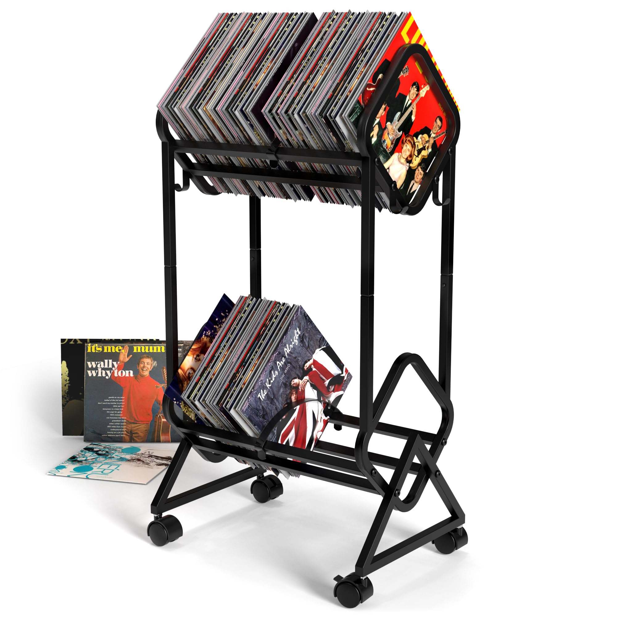 2-Tier Mobile Vinyl Record Stand - Holds 180-200 LPs (Black)​