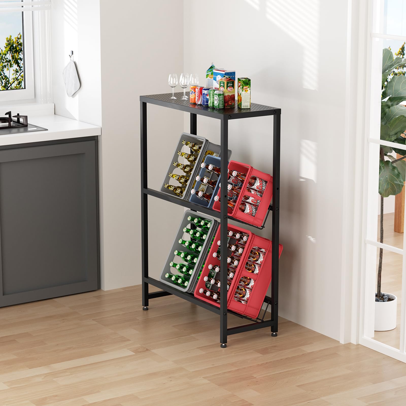 Black Metal Beverage Crate Rack - Adjustable 6-8 Crate Storage (103cm, with Cover Plate)​