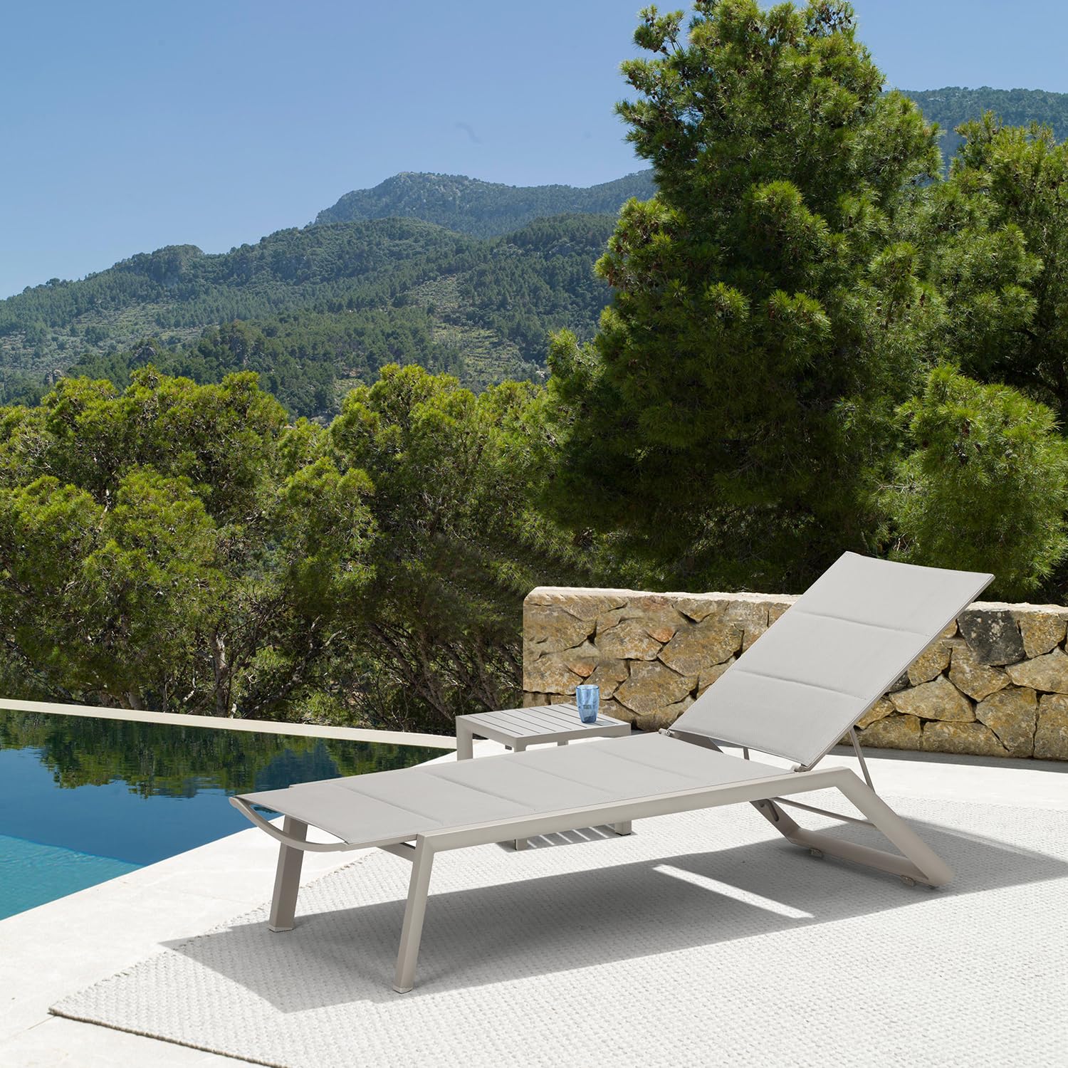 4-Position Adjustable Chaise Lounge Set (2 Chairs + Table, Wheels Included) - Khaki