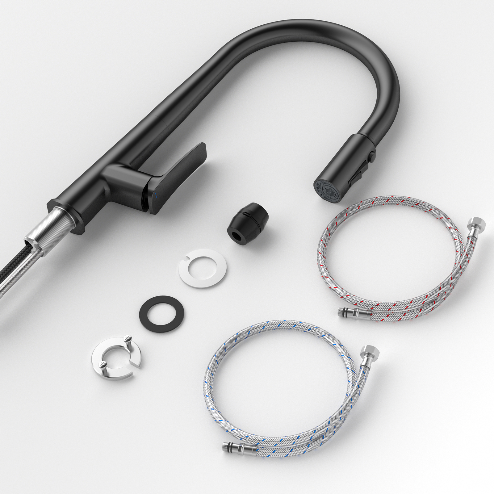 Flower-Pattern Pull-Down Kitchen Faucet