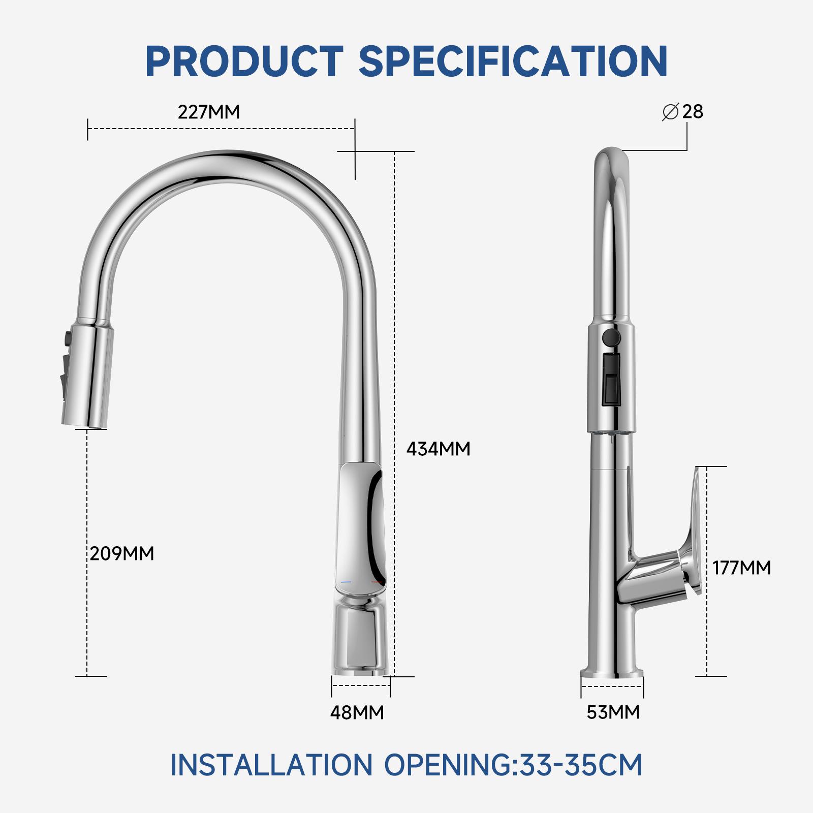 Flower-Pattern Pull-Down Kitchen Faucet