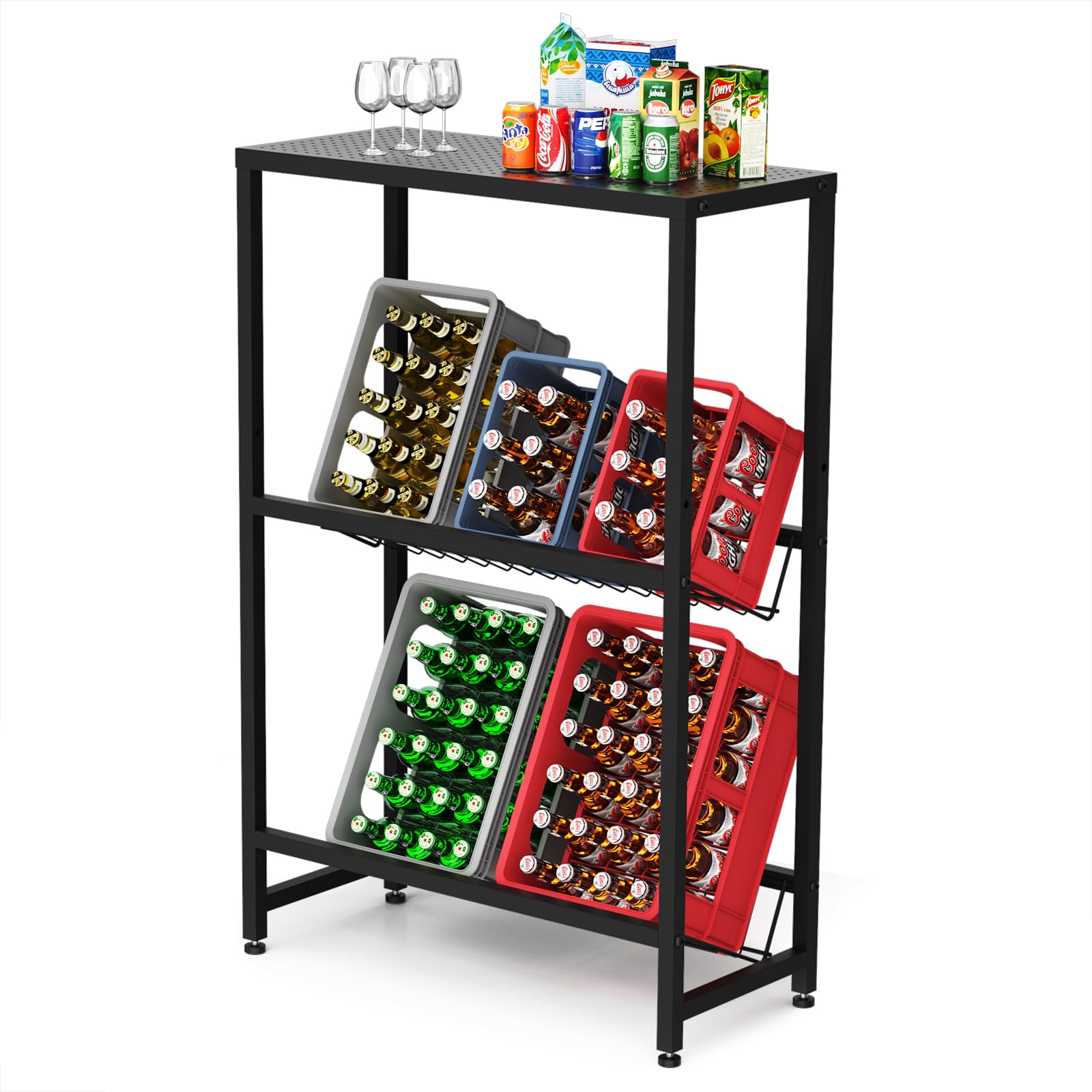 Black Metal Beverage Crate Rack - Adjustable 6-8 Crate Storage (103cm, with Cover Plate)​