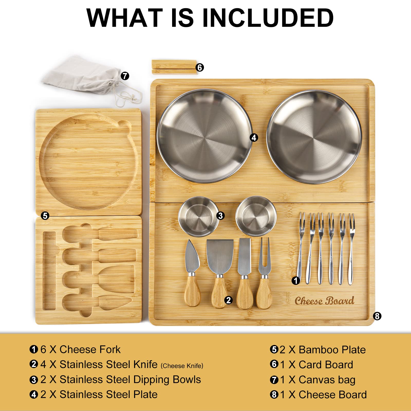 Foldable Bamboo Charcuterie Board Set with Knives - Gift Ready