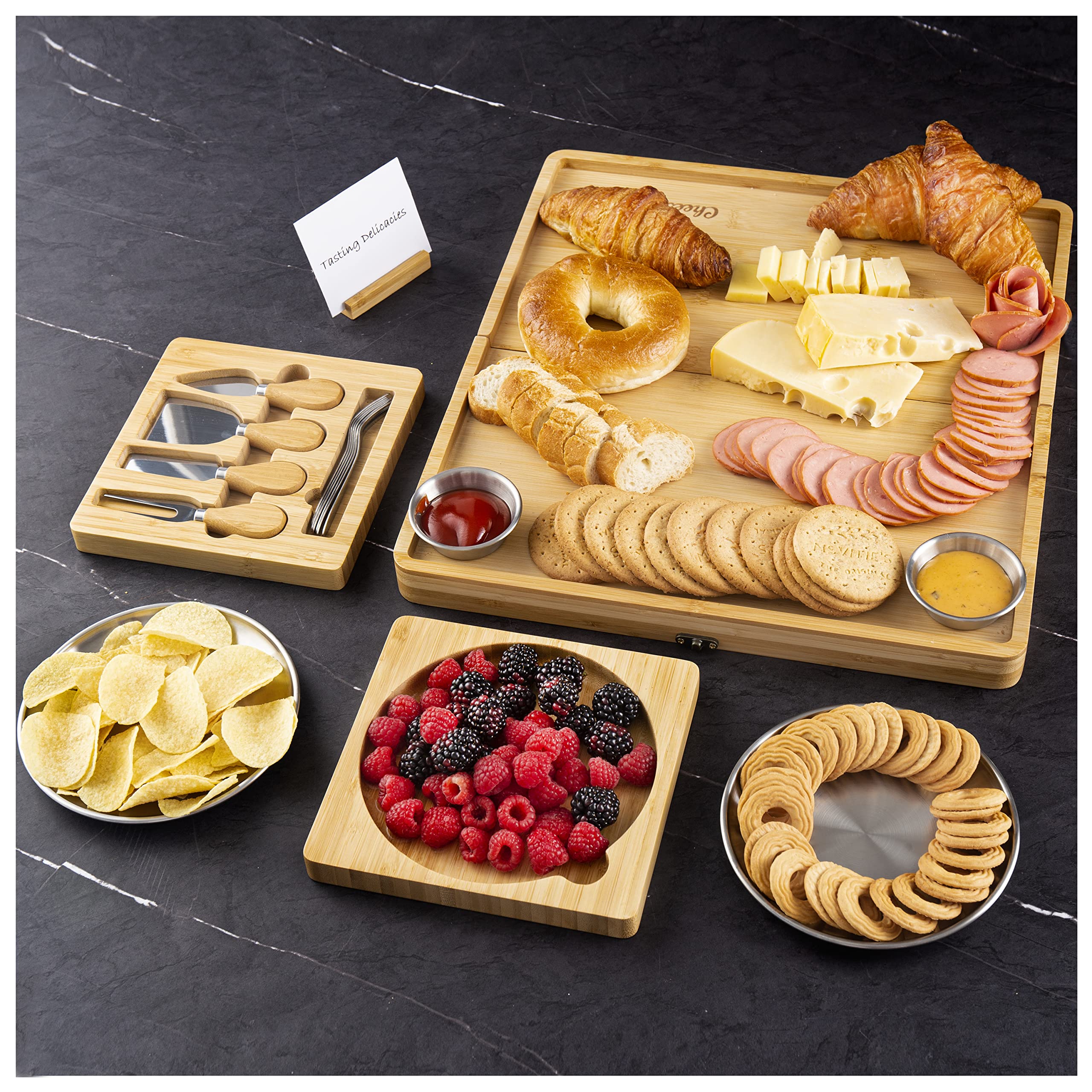 Foldable Bamboo Charcuterie Board Set with Knives - Gift Ready