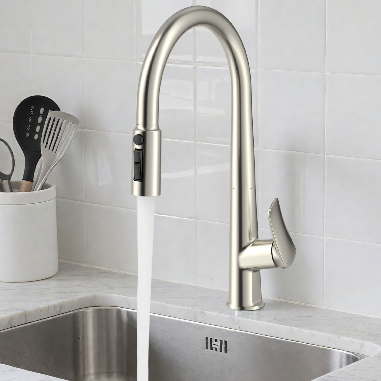 Flower-Pattern Pull-Down Kitchen Faucet