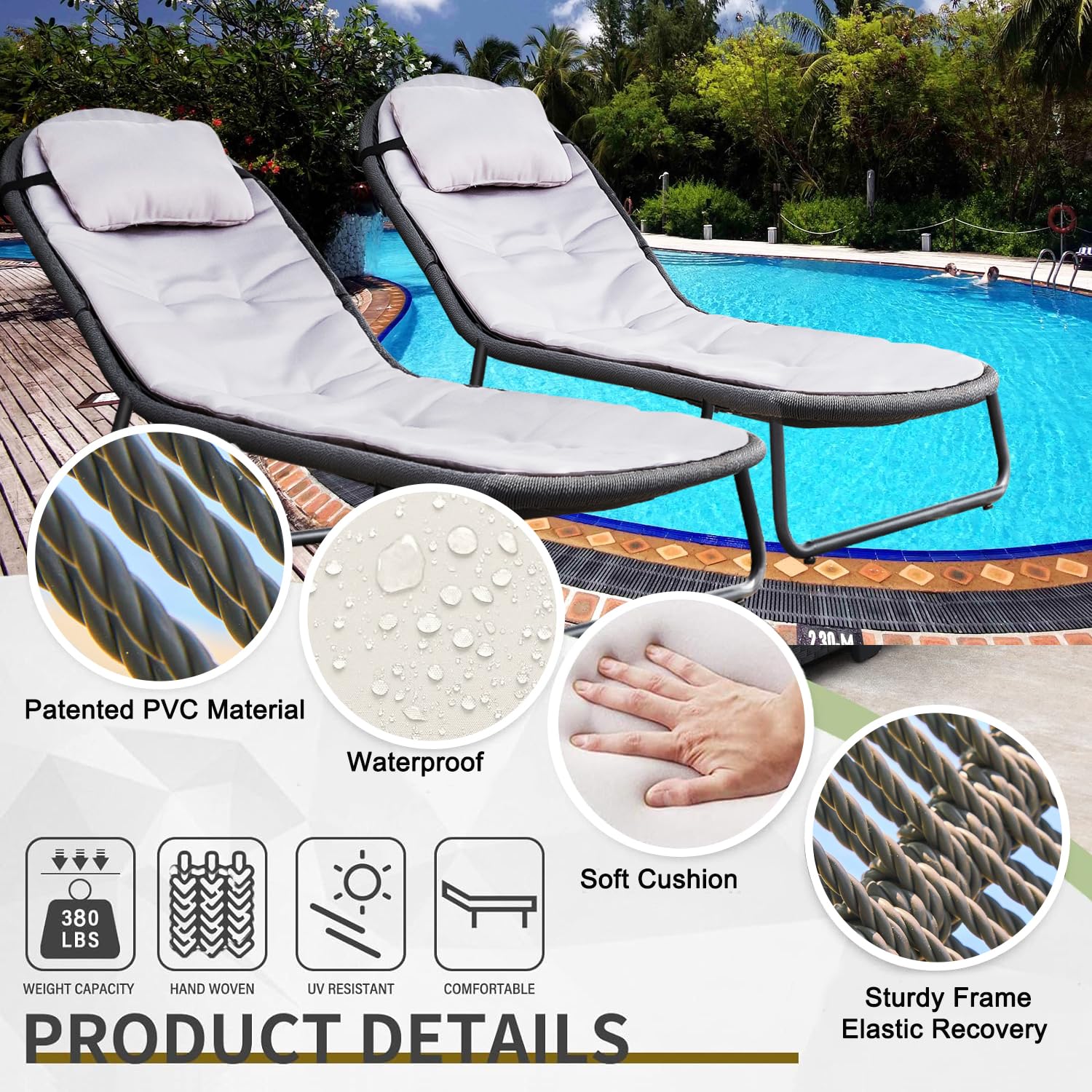 2-Piece Outdoor Chaise Lounge Set with Cushions (Light Grey)​