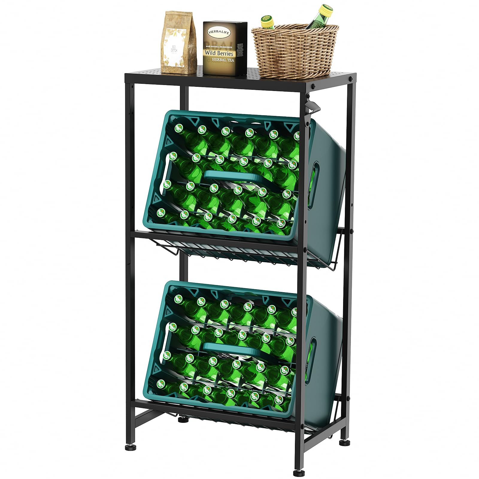 Black Metal Beverage Crate Rack - Adjustable 6-8 Crate Storage (103cm, with Cover Plate)​