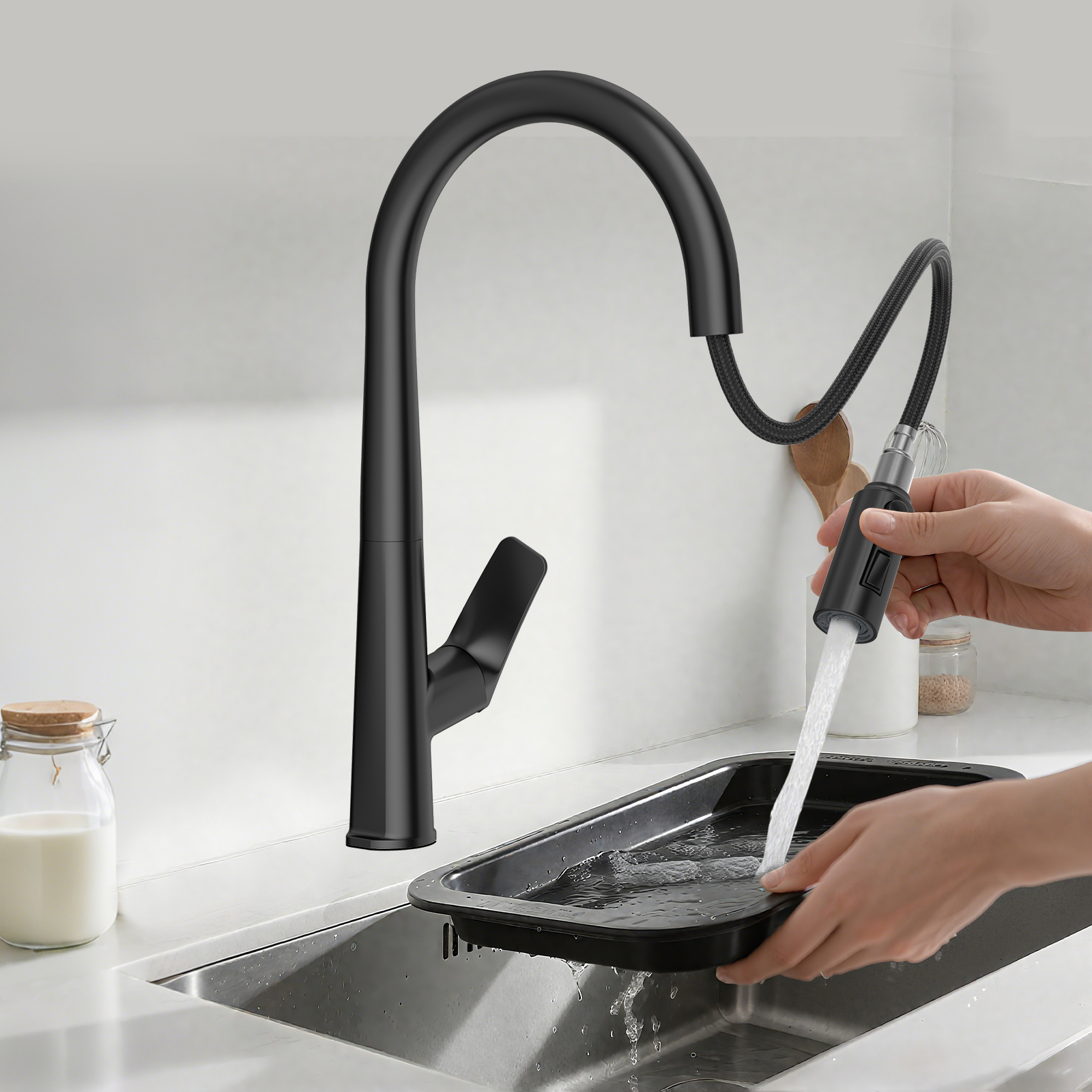 Flower-Pattern Pull-Down Kitchen Faucet