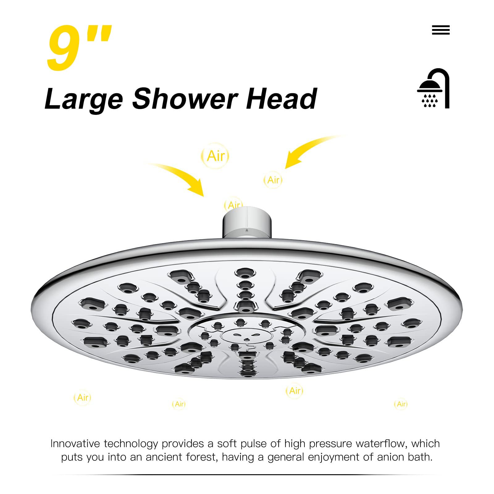 9 Inch Wall-Mounted Rain Shower Head With Tubspout