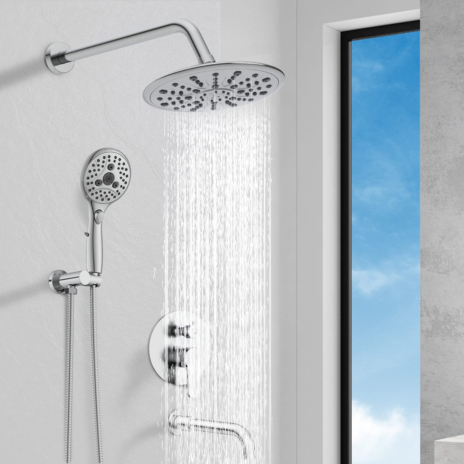 9 Inch Wall-Mounted Rain Shower Head With Tubspout